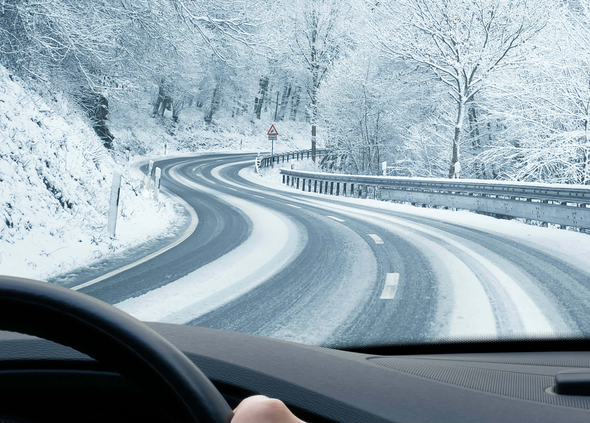 winter driving, snowy road, winter forest, Full HD Desktop Wallpaper