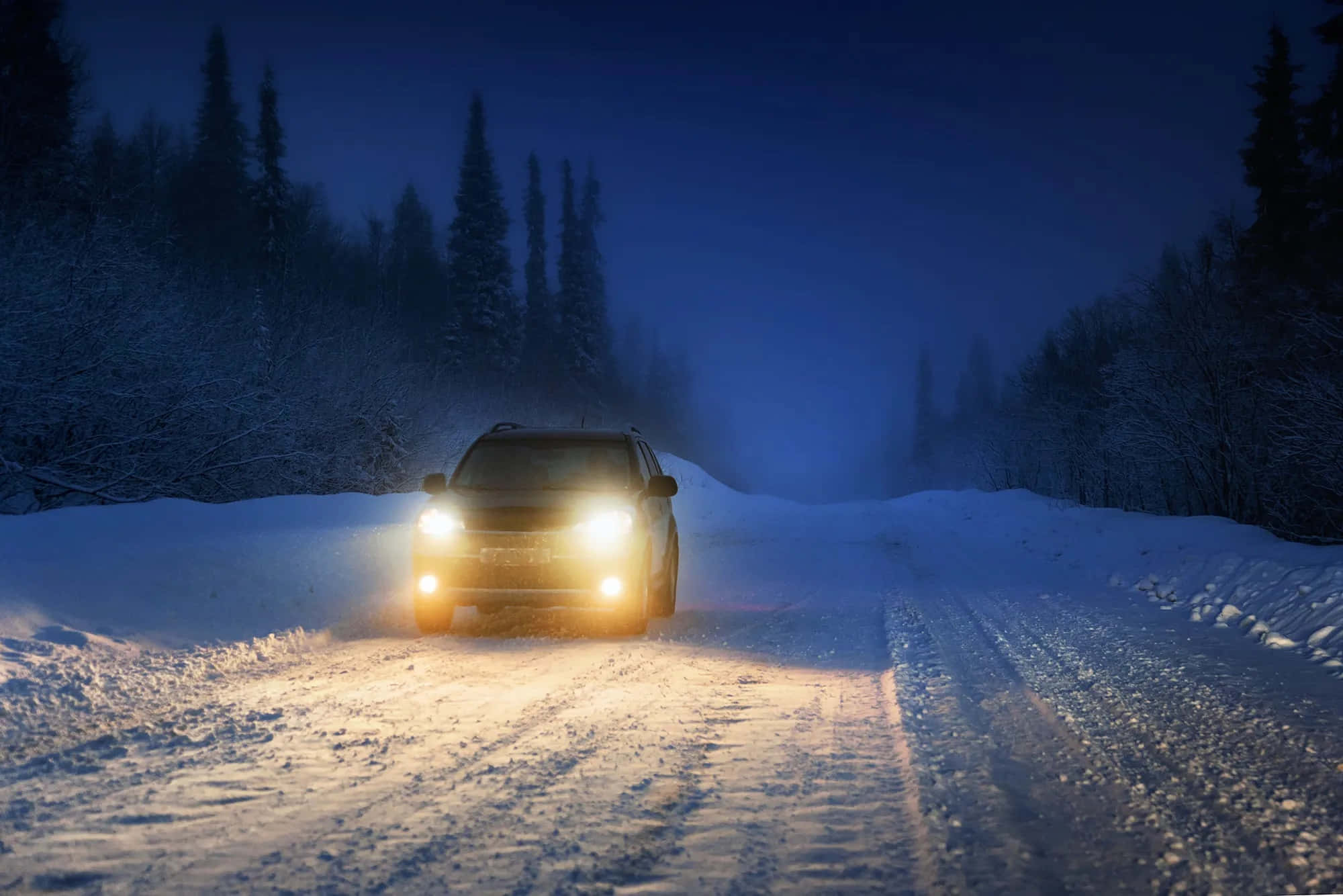 Winter Driving, snowy roads, forest road, Full HD Desktop Wallpaper