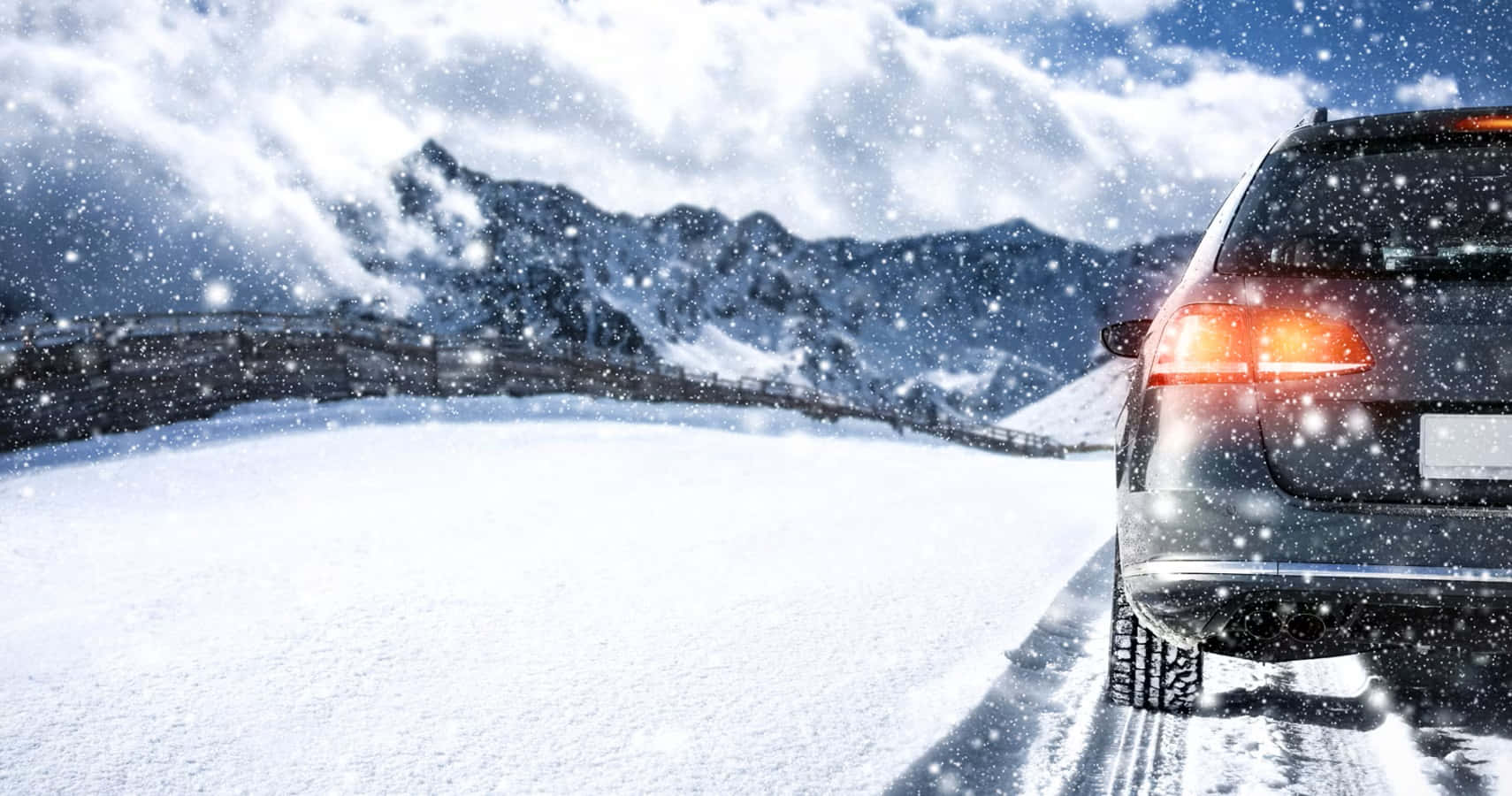 Winter Driving, snowy mountain pass, dark SUV, HD Desktop Wallpaper