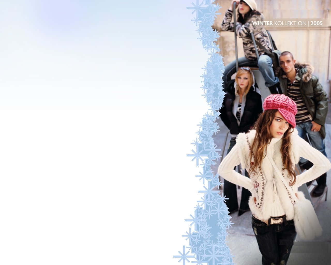 pink hat, white sweater, snowflake border, HD Desktop Wallpaper