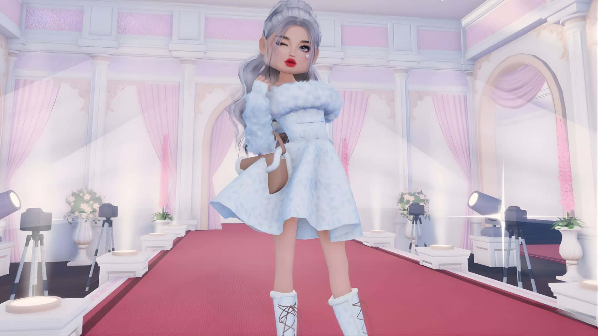 silver hair, red lips, red carpet, Full HD Desktop Wallpaper