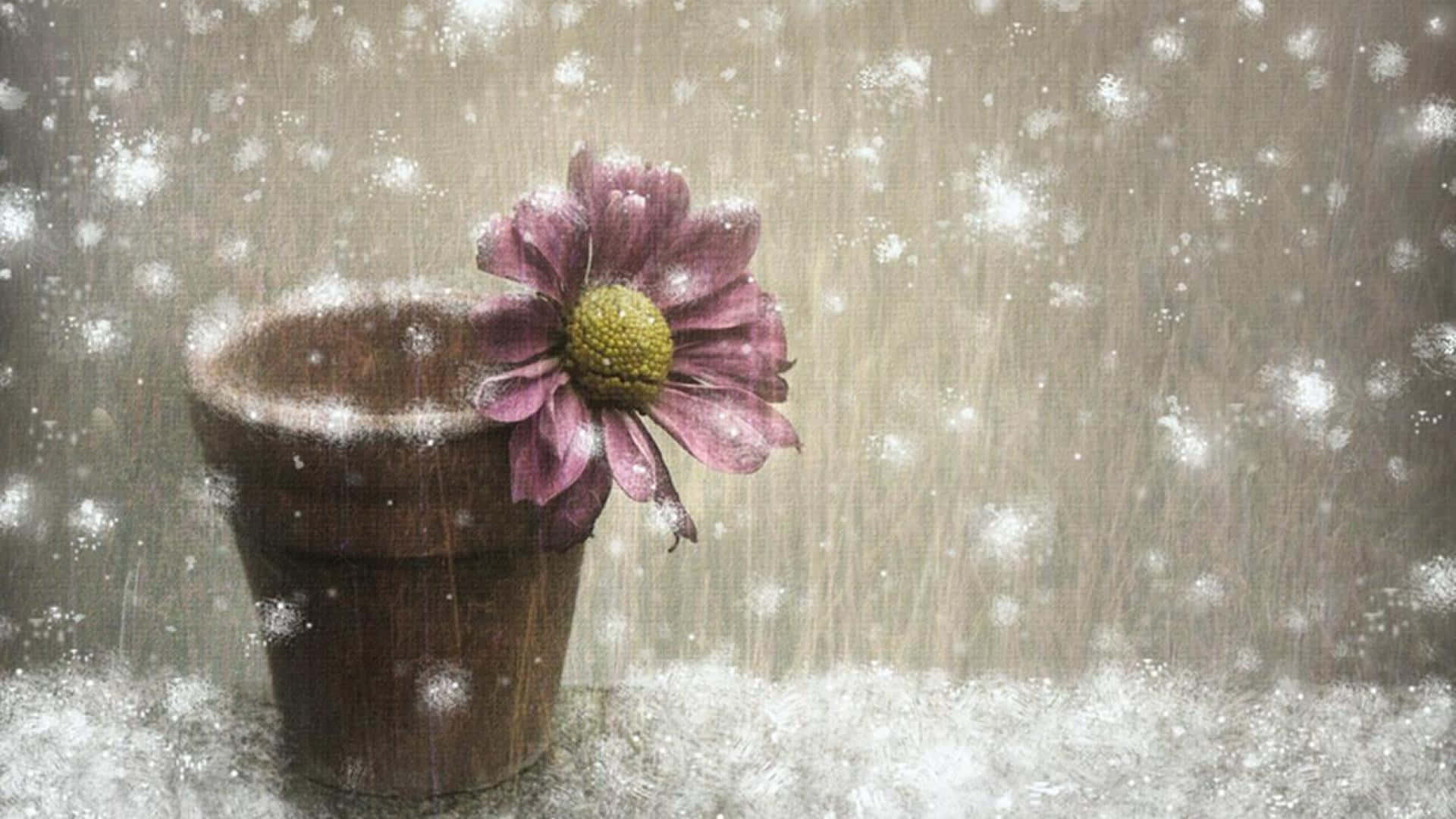 Winter Flowers, purple flower, terracotta pot, Full HD Desktop Wallpaper