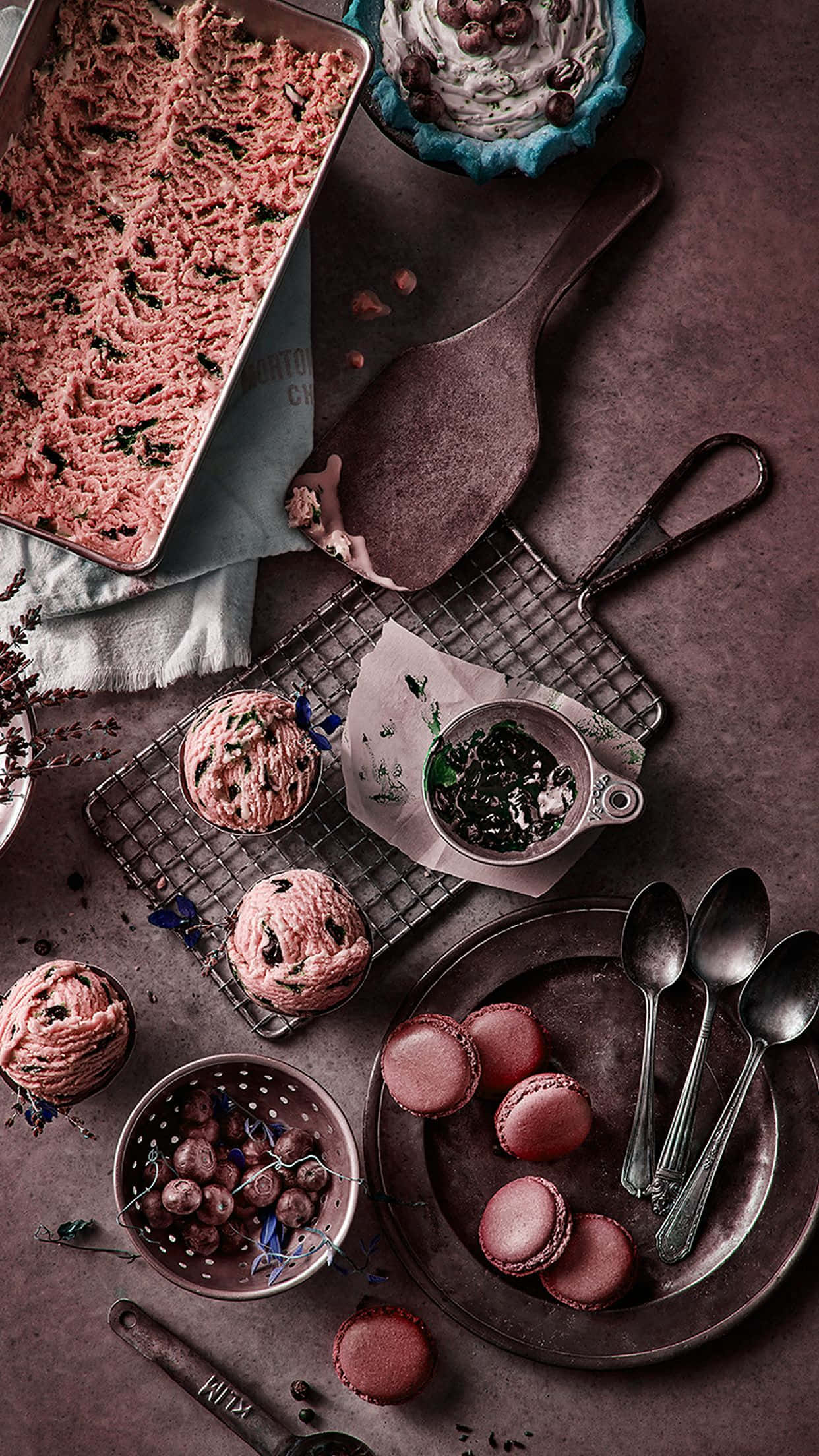 Winter Food, rustic metal trays, macarons, Full HD Phone Wallpaper