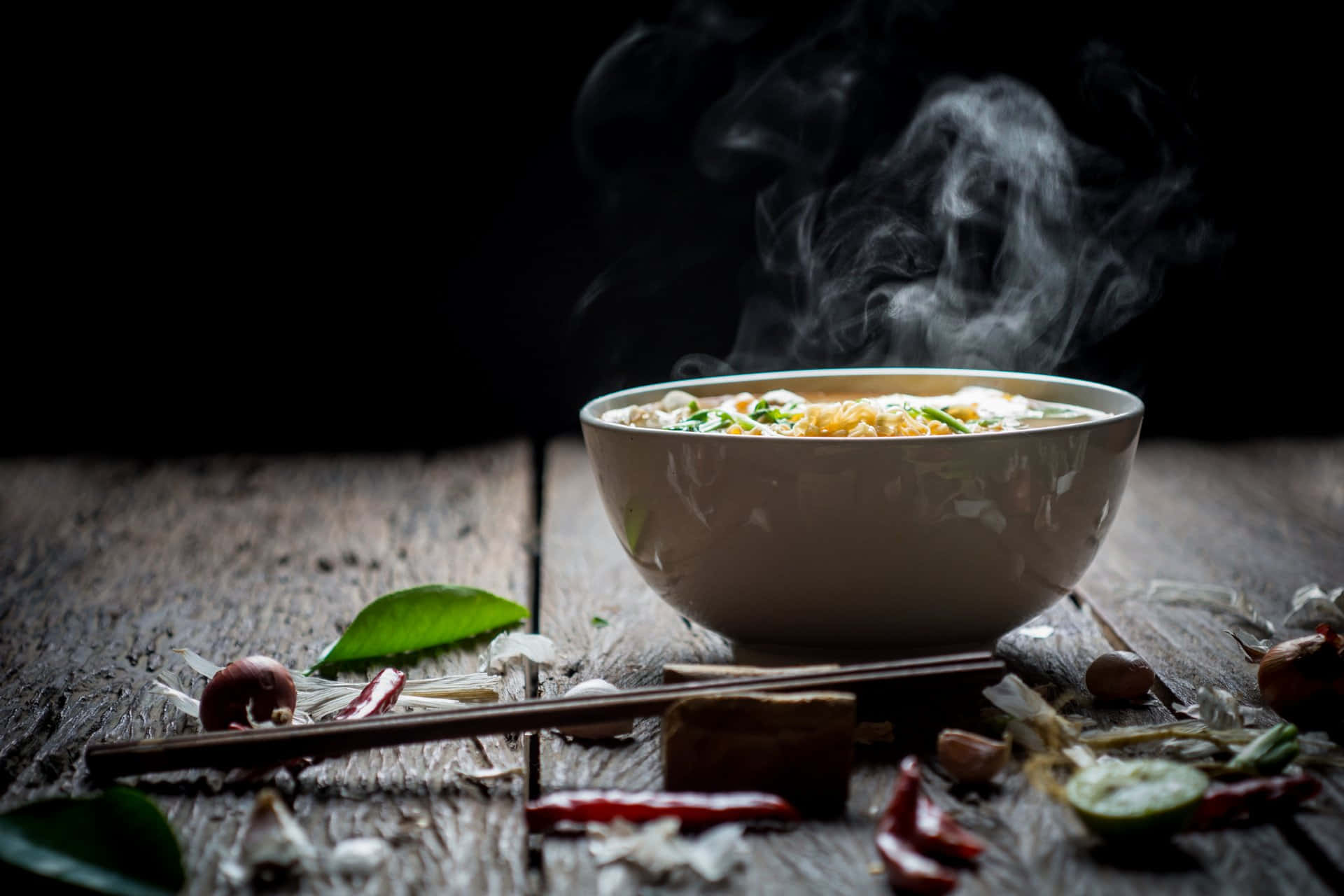 winter food, noodle soup, rustic wooden table, Full HD Desktop Wallpaper