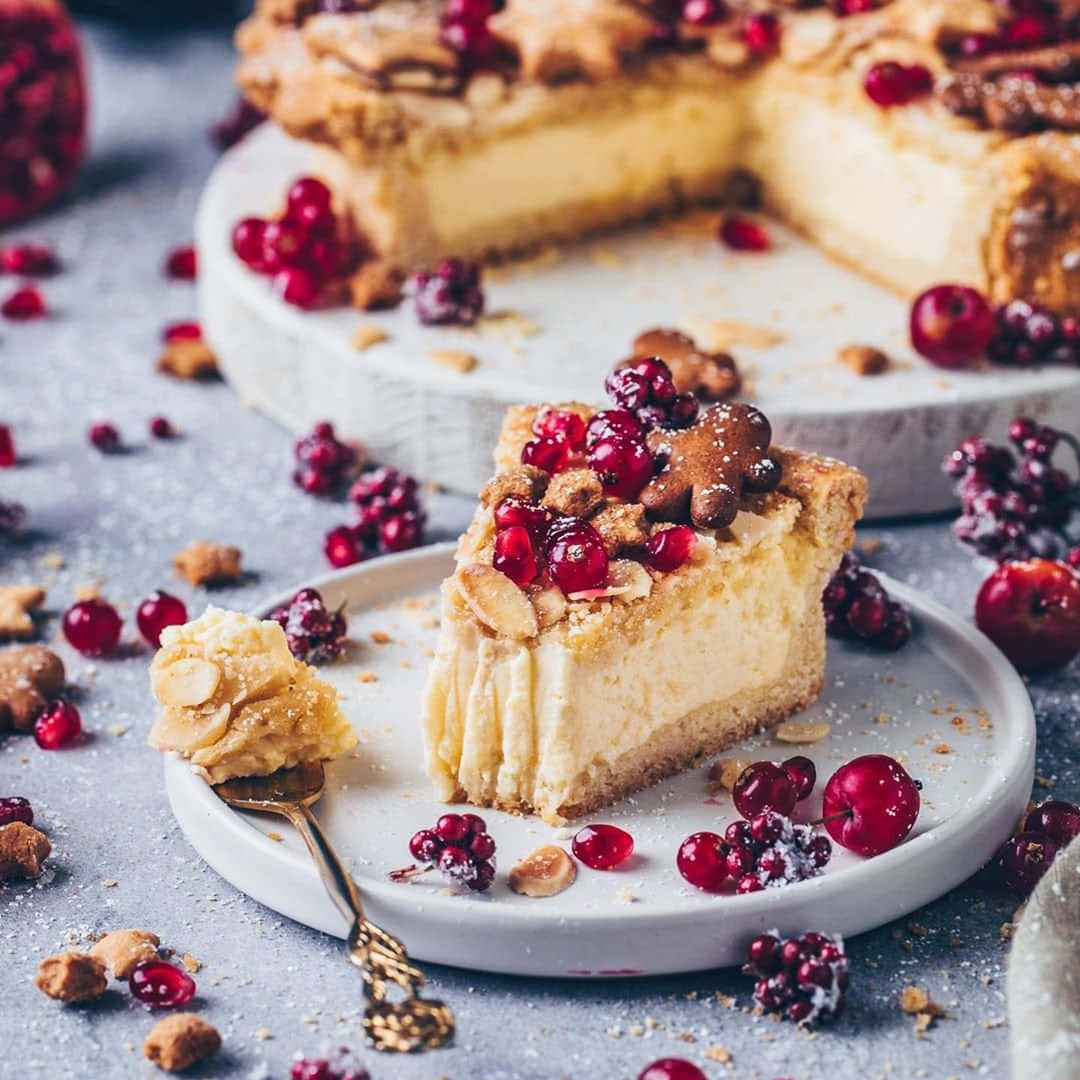 cheesecake, cranberries, nuts, SD Desktop Wallpaper