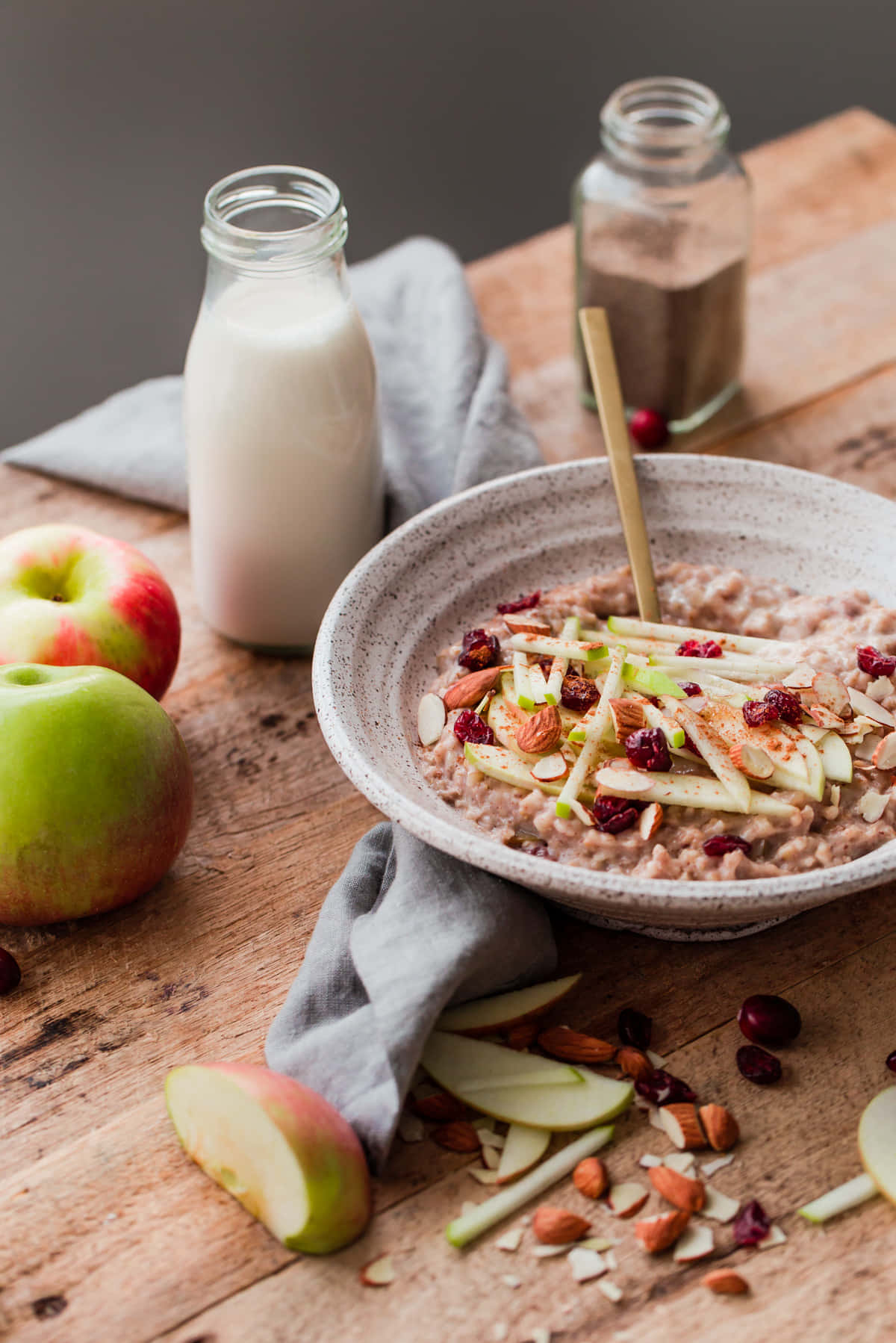 oatmeal, sliced apples, almonds, HD Phone Wallpaper