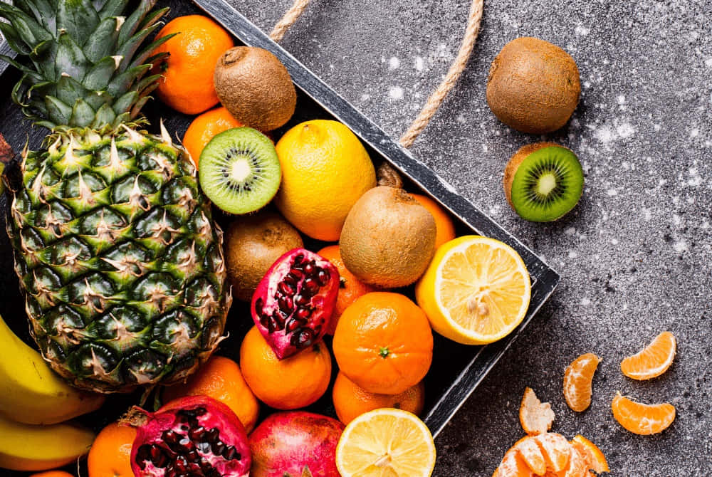 winter fruits, pineapple, kiwi, SD Desktop Wallpaper