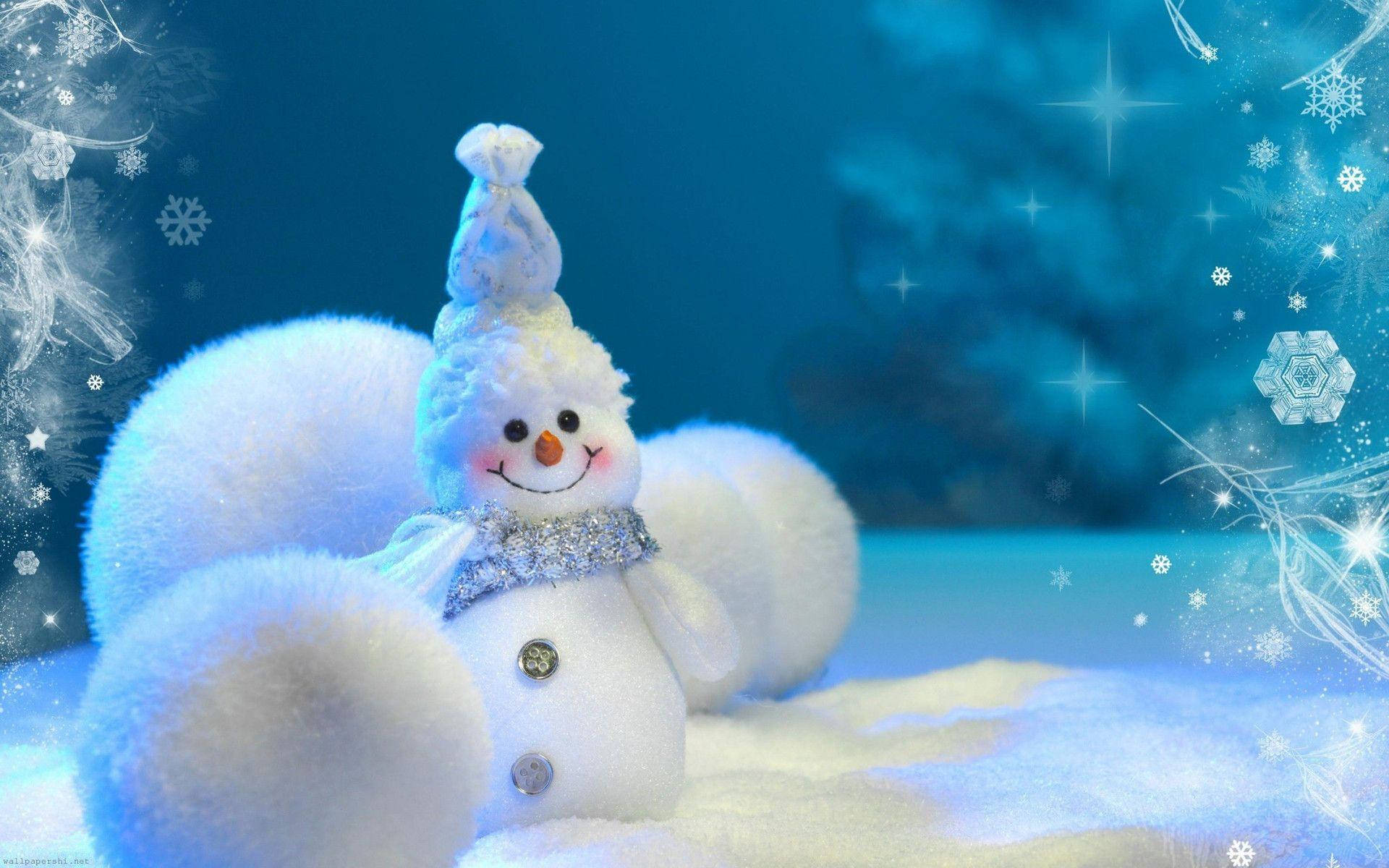 snowman, fluffy white, glittering scarf, Full HD Desktop Wallpaper