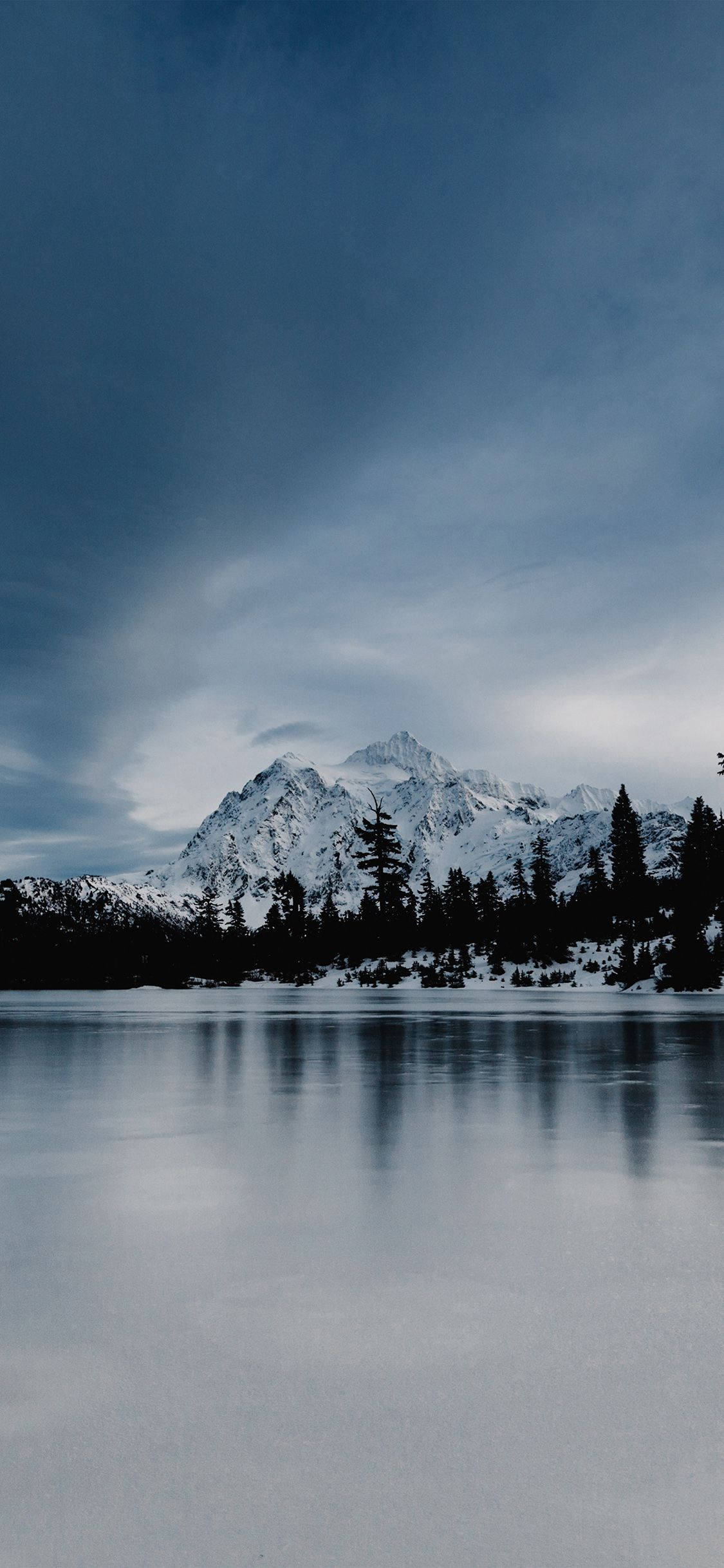 winter forest, snow-capped mountains, frozen lake, Full HD Phone Wallpaper