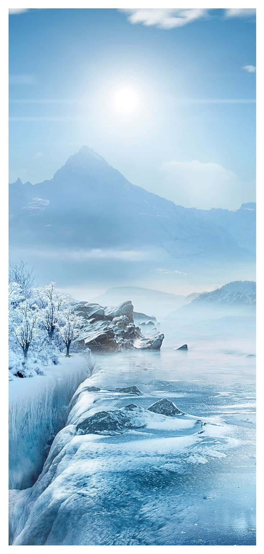 Cute Winter Phone, snow-covered mountains, frozen waterfalls, HD Phone Wallpaper