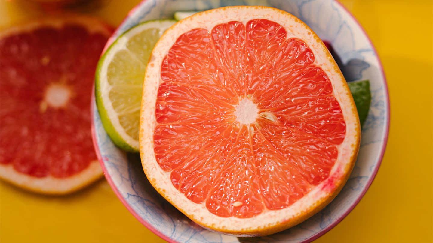 Winter Fruits, halved grapefruit, lime slices, HD Desktop Wallpaper