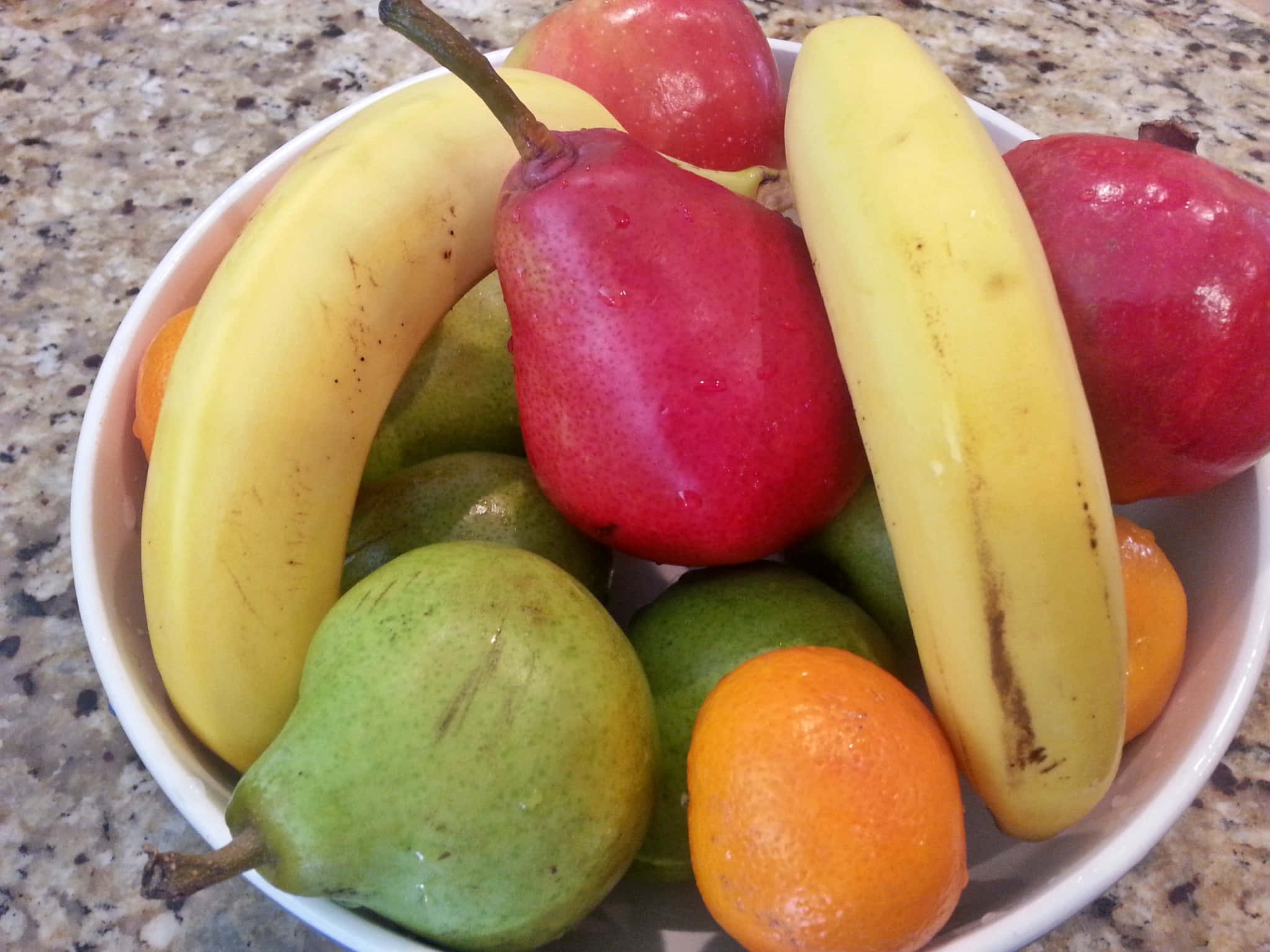 white bowl, vibrant yellow bananas, red apples, Full HD Desktop Wallpaper