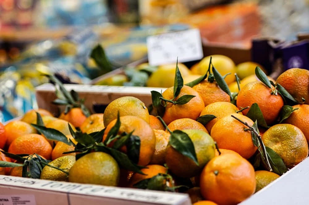 Winter Fruits, wooden table, cardboard boxes, SD Desktop Wallpaper