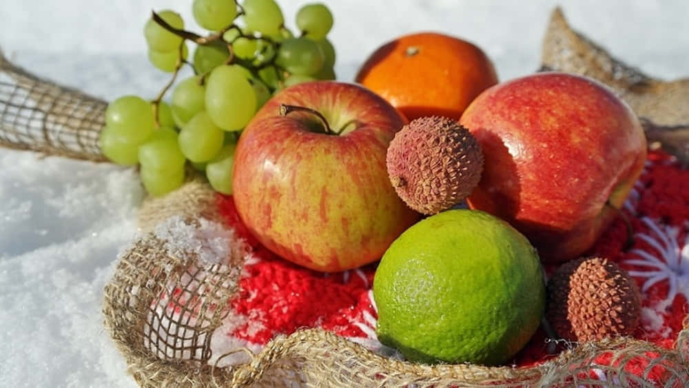 Winter Fruits, apples, grapes, SD Desktop Wallpaper