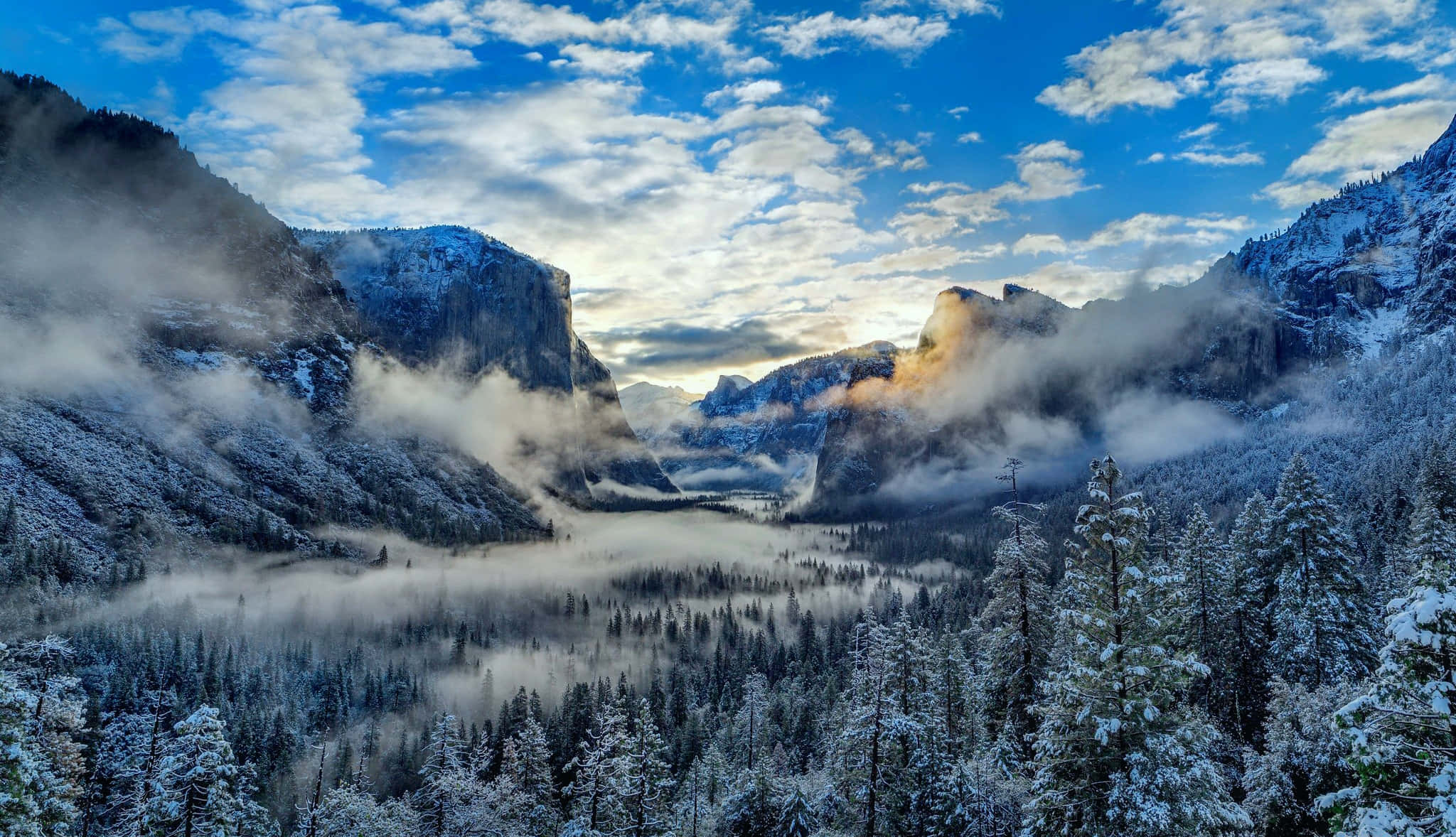 snow capped mountains, pristine lake, pine forests, Full HD Desktop Wallpaper