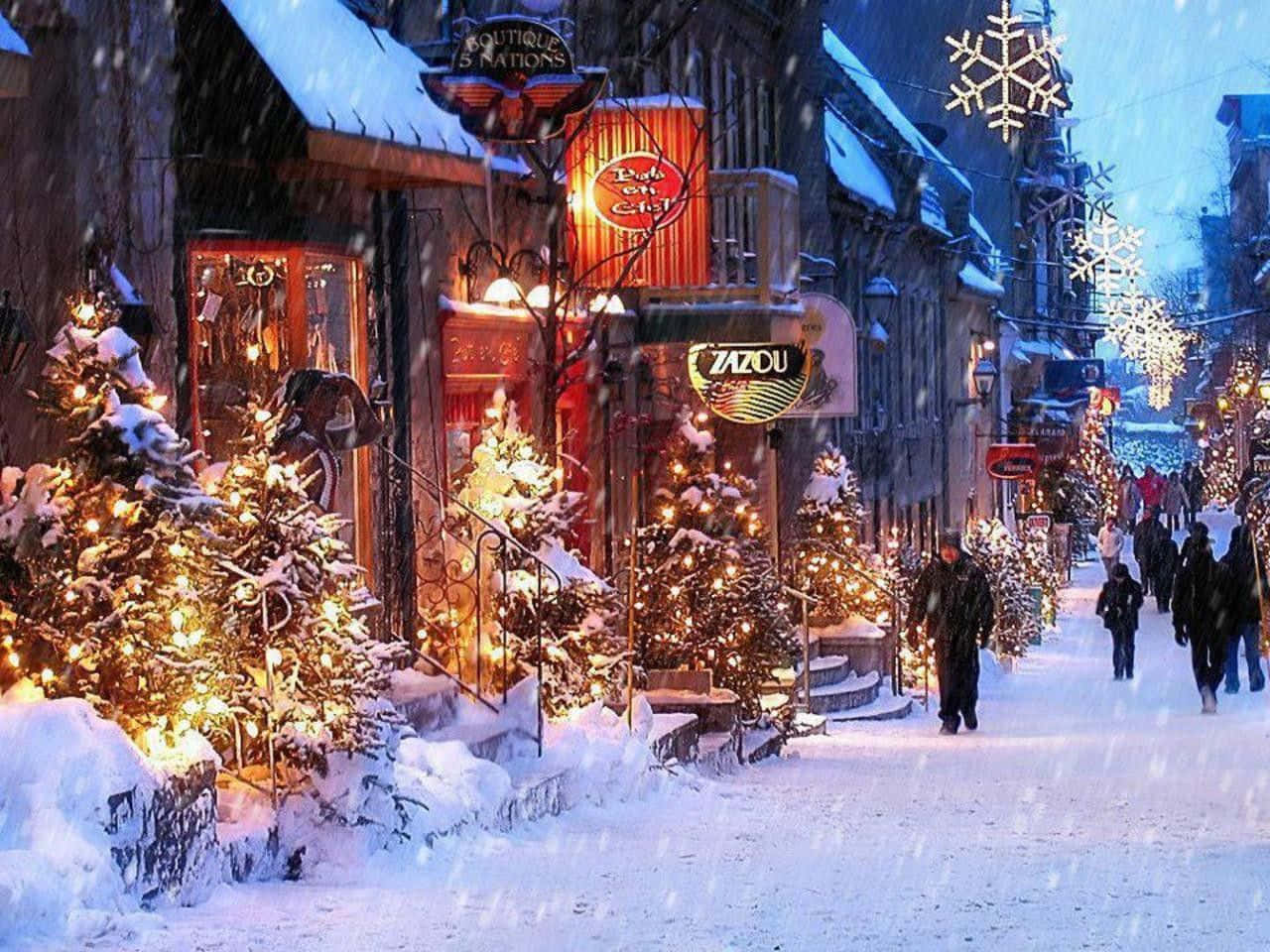 Winter Holiday Desktop, snowy Christmas village, winter street, HD Desktop Wallpaper