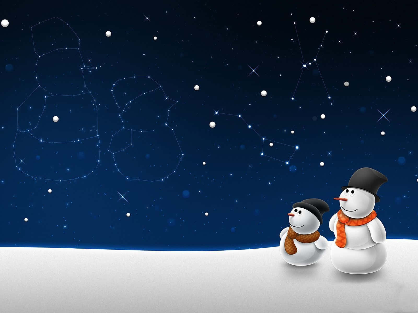 Winter Holiday Desktop, snowmen, starry night sky, HD Desktop Wallpaper