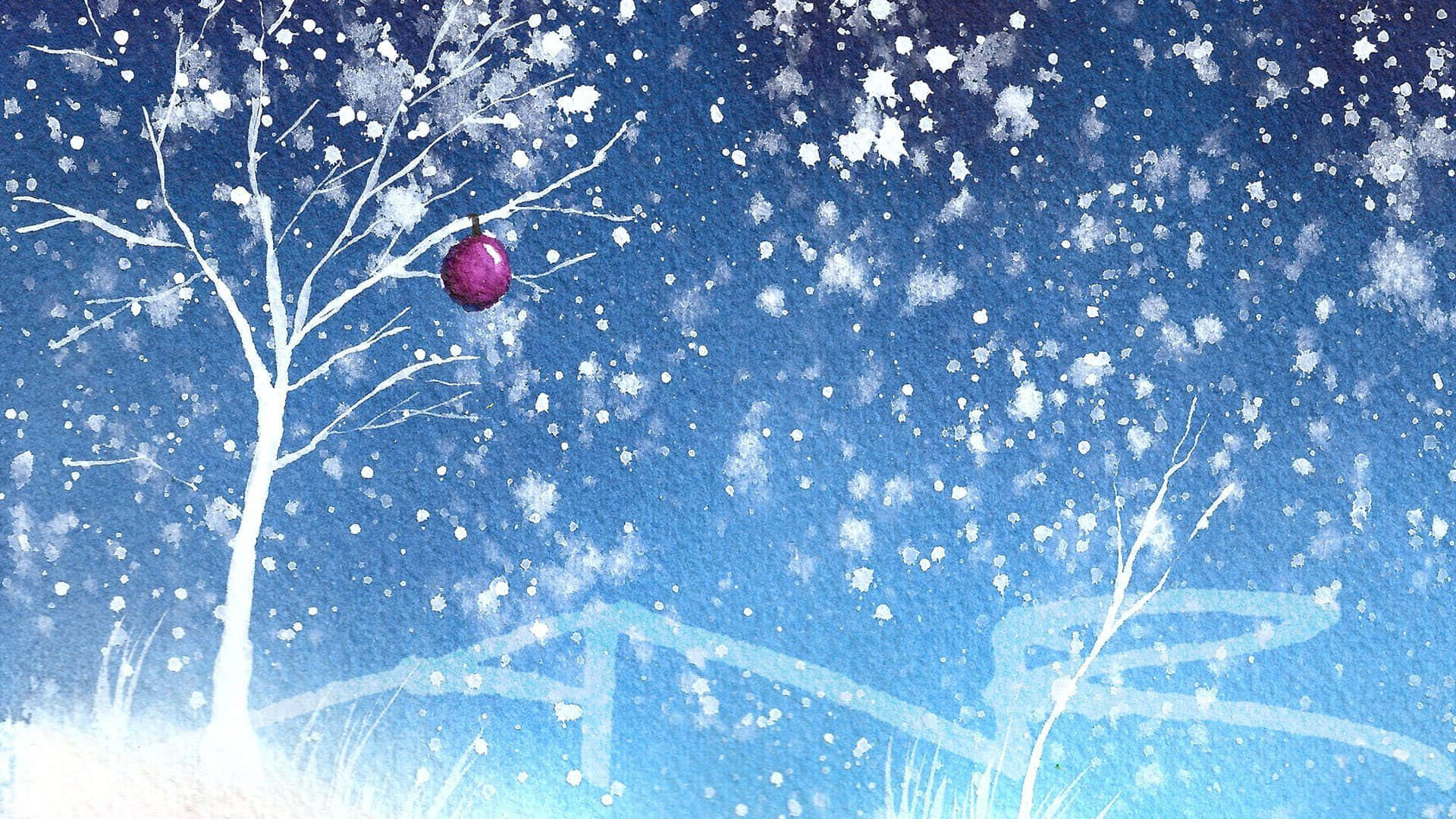 Winter Holiday, snowy blue sky, falling snowflakes, Full HD Desktop Wallpaper