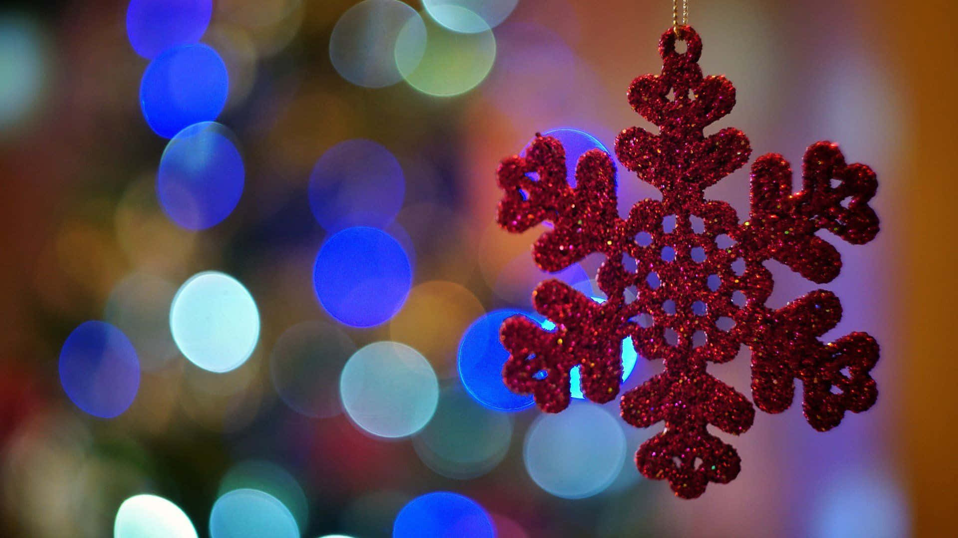 Winter Holiday, red snowflake ornament, bokeh background, Full HD Desktop Wallpaper