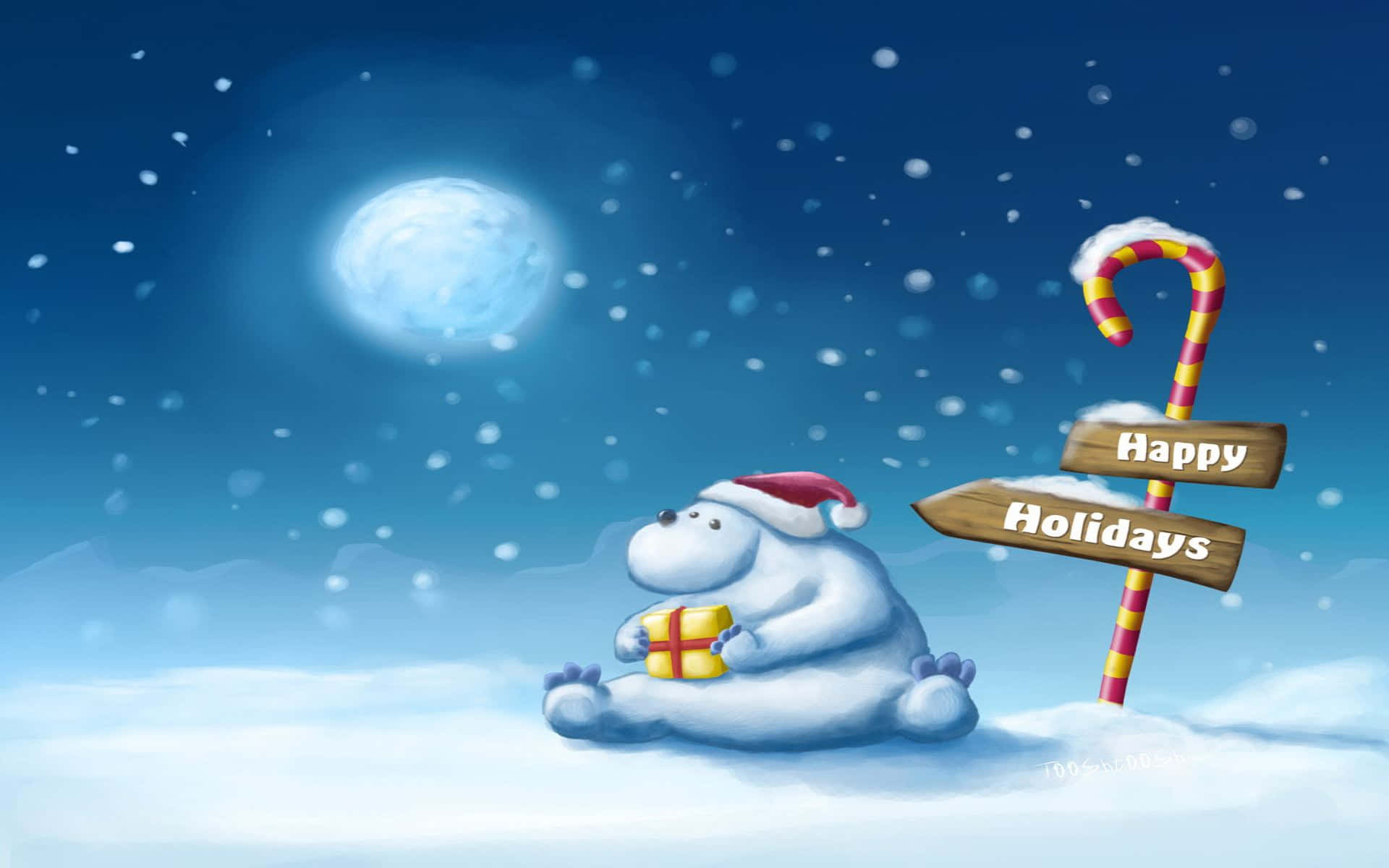 polar bear, Santa hat, gift, Full HD Desktop Wallpaper