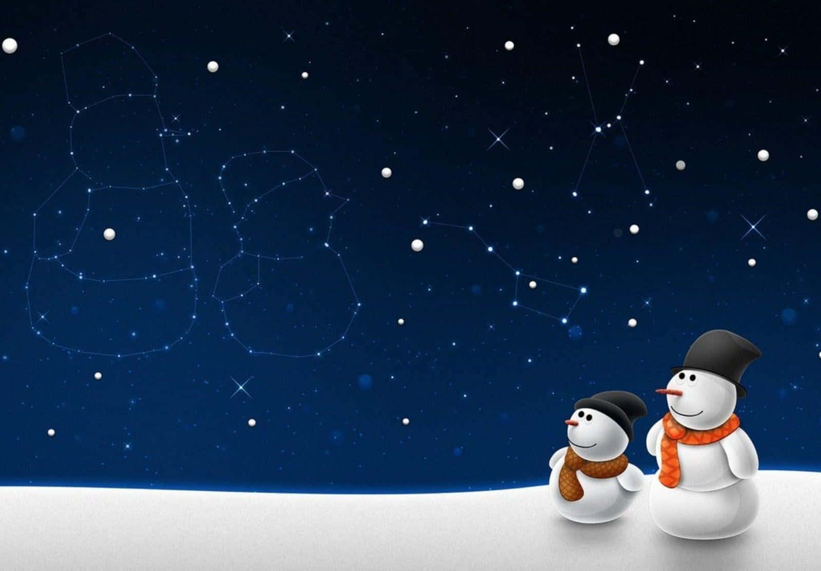 Winter Holiday, snowmen, starry night sky, HD Desktop Wallpaper