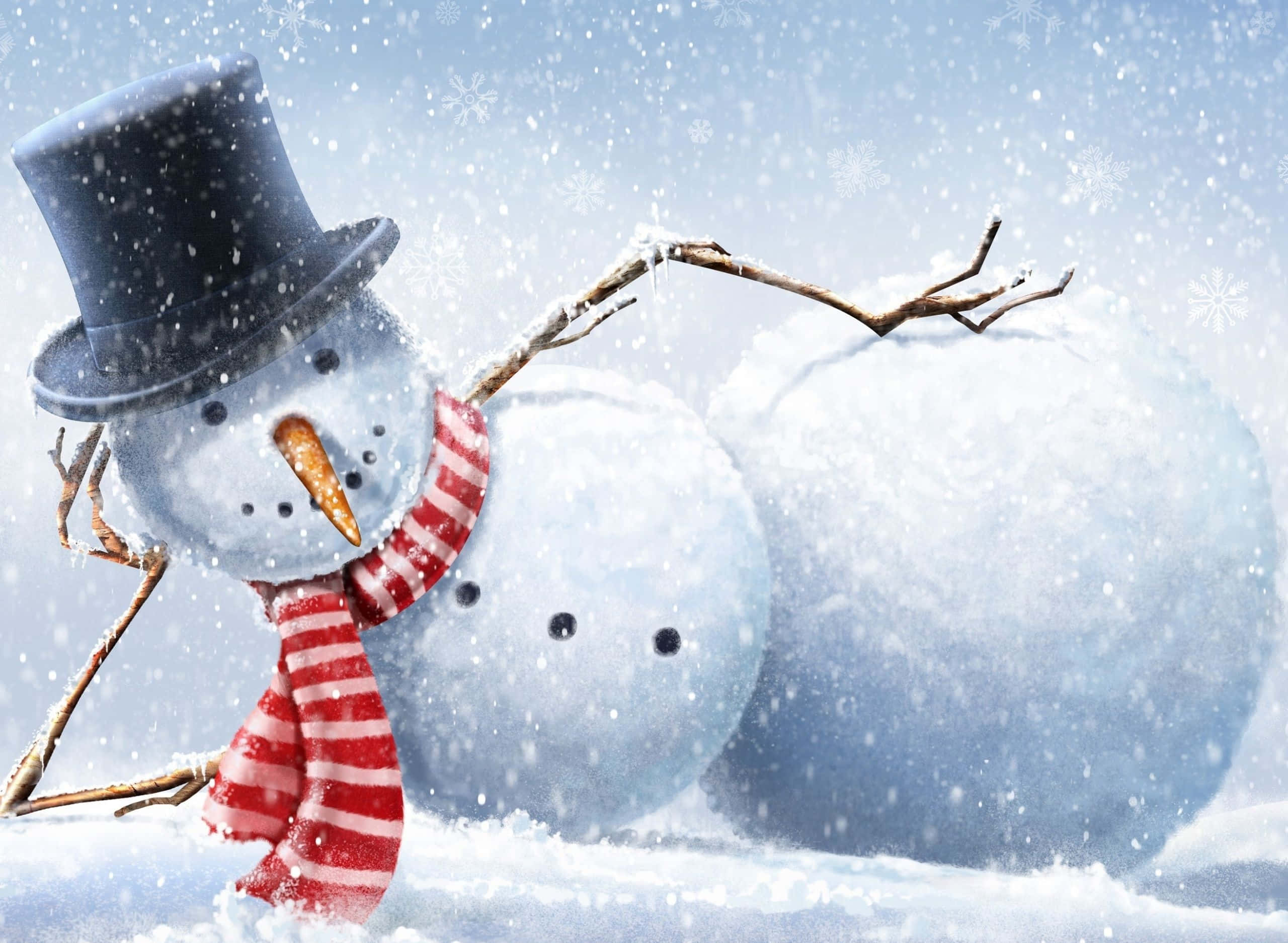 Winter Holiday, snowman, top hat, 2K Desktop Wallpaper