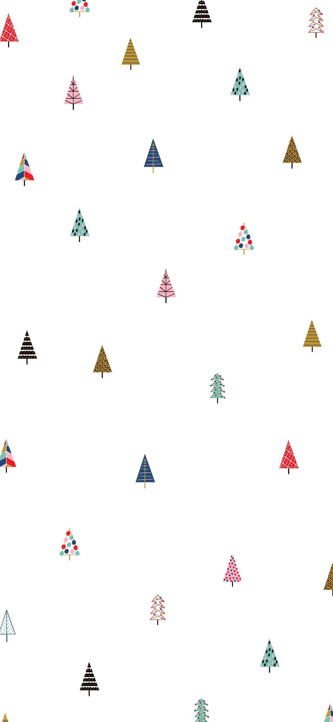 Winter Holiday, white background, colorful stylized Christmas trees, Full HD Phone Wallpaper