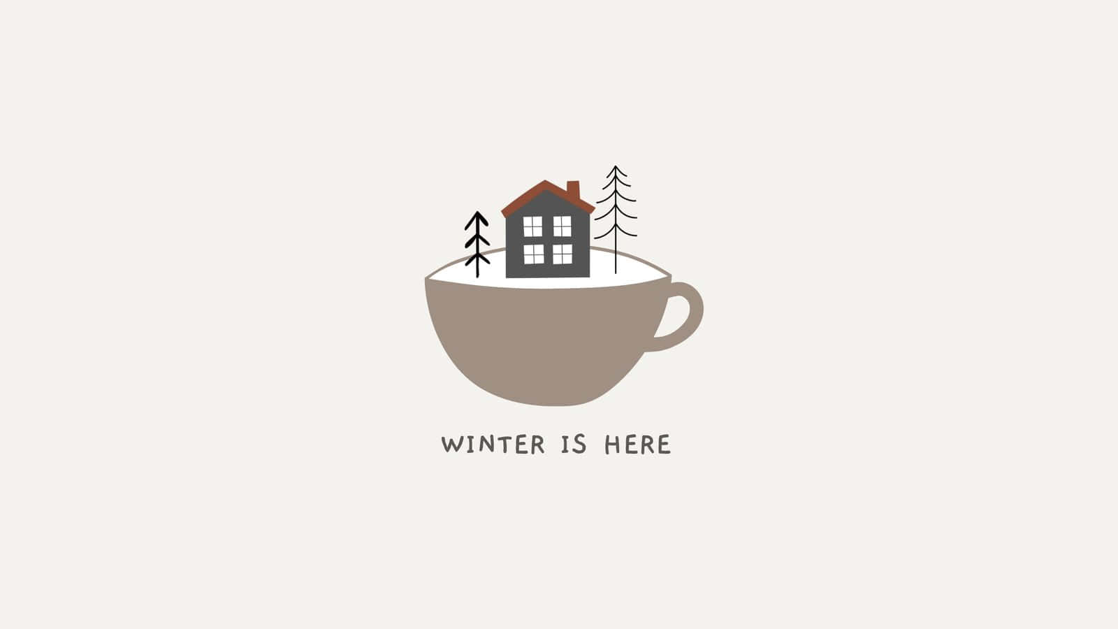 cozy house, pine trees, giant mug of hot cocoa, HD Desktop Wallpaper