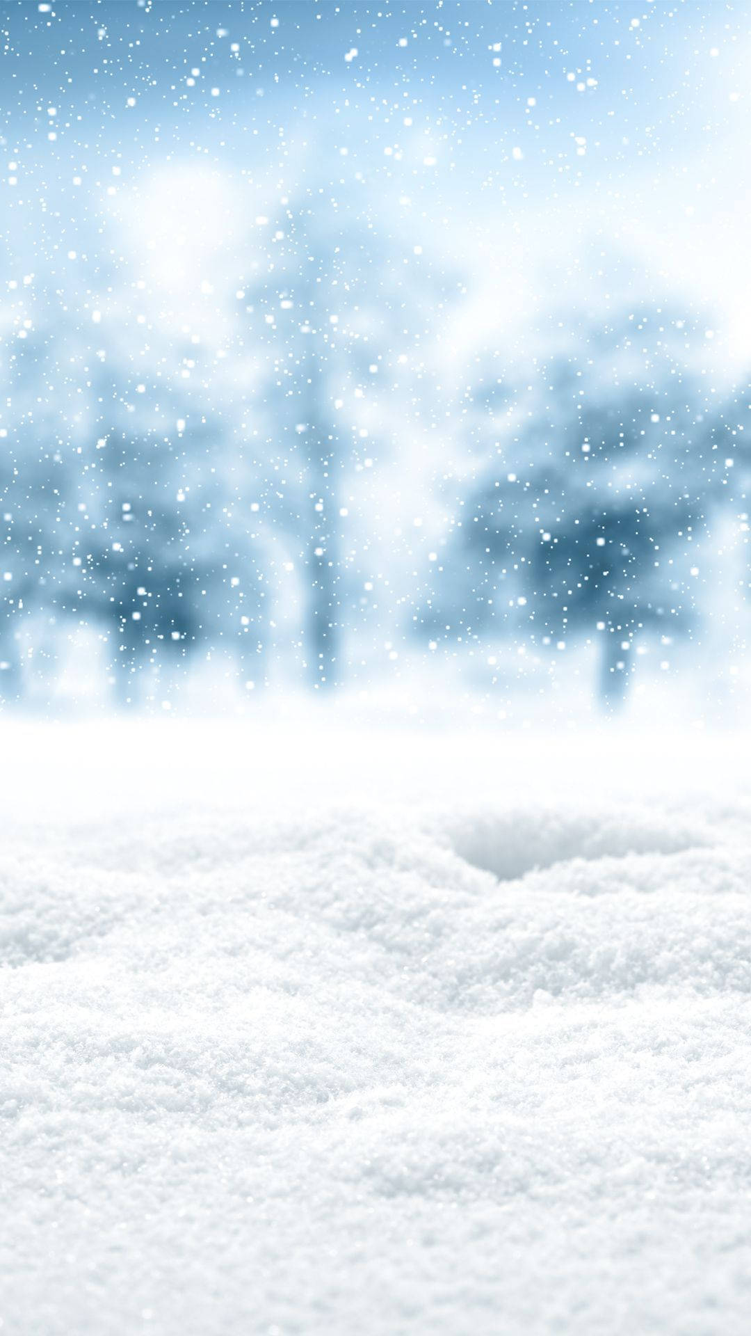 white falling snow, winter sky, blurred trees, Full HD Phone Wallpaper