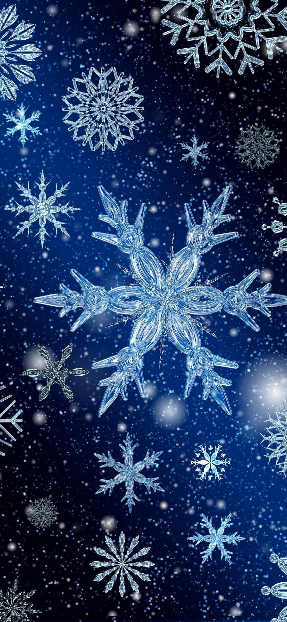 crystal snowflakes, deep blue starry night sky, Winter iPhone, 2K Phone Wallpaper