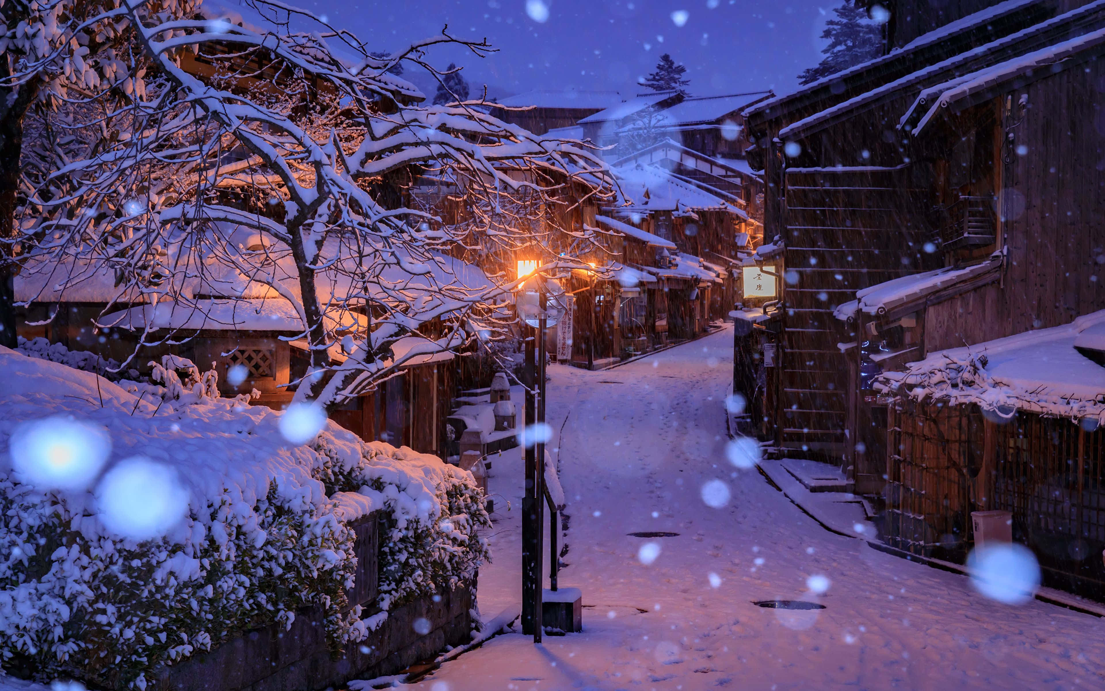 Winter iPhone, snow, village alley, 4K Desktop Wallpaper