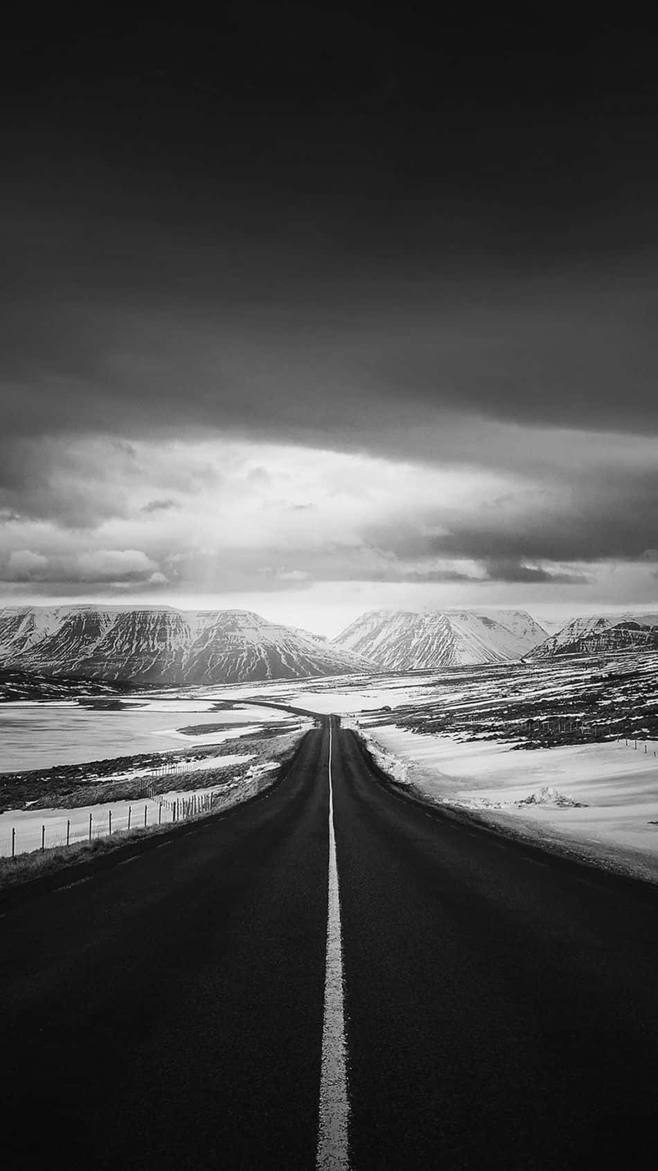 nature winter iphone, grayscale, black and white road, HD Phone Wallpaper