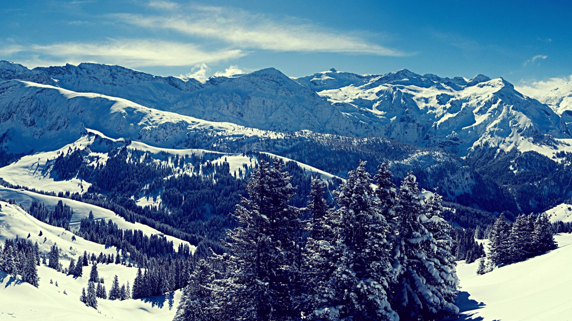 1920x1080, snowcapped mountains, clear blue sky, Full HD Desktop Wallpaper