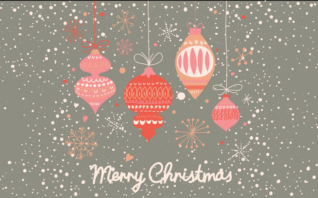 Serene Winter Tranquility, pink and red patterned Christmas ornaments, gray background, HD Desktop Wallpaper