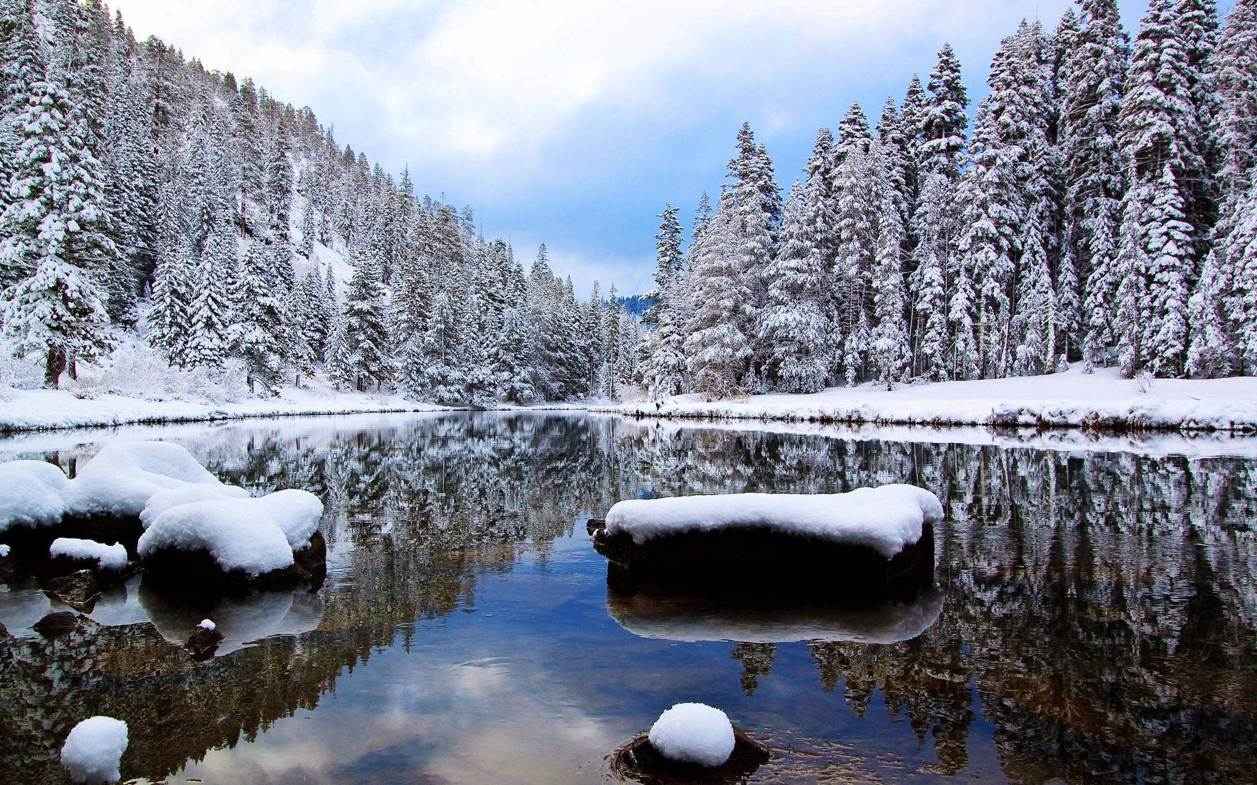 lake, winter landscape, snow, 2K Desktop Wallpaper