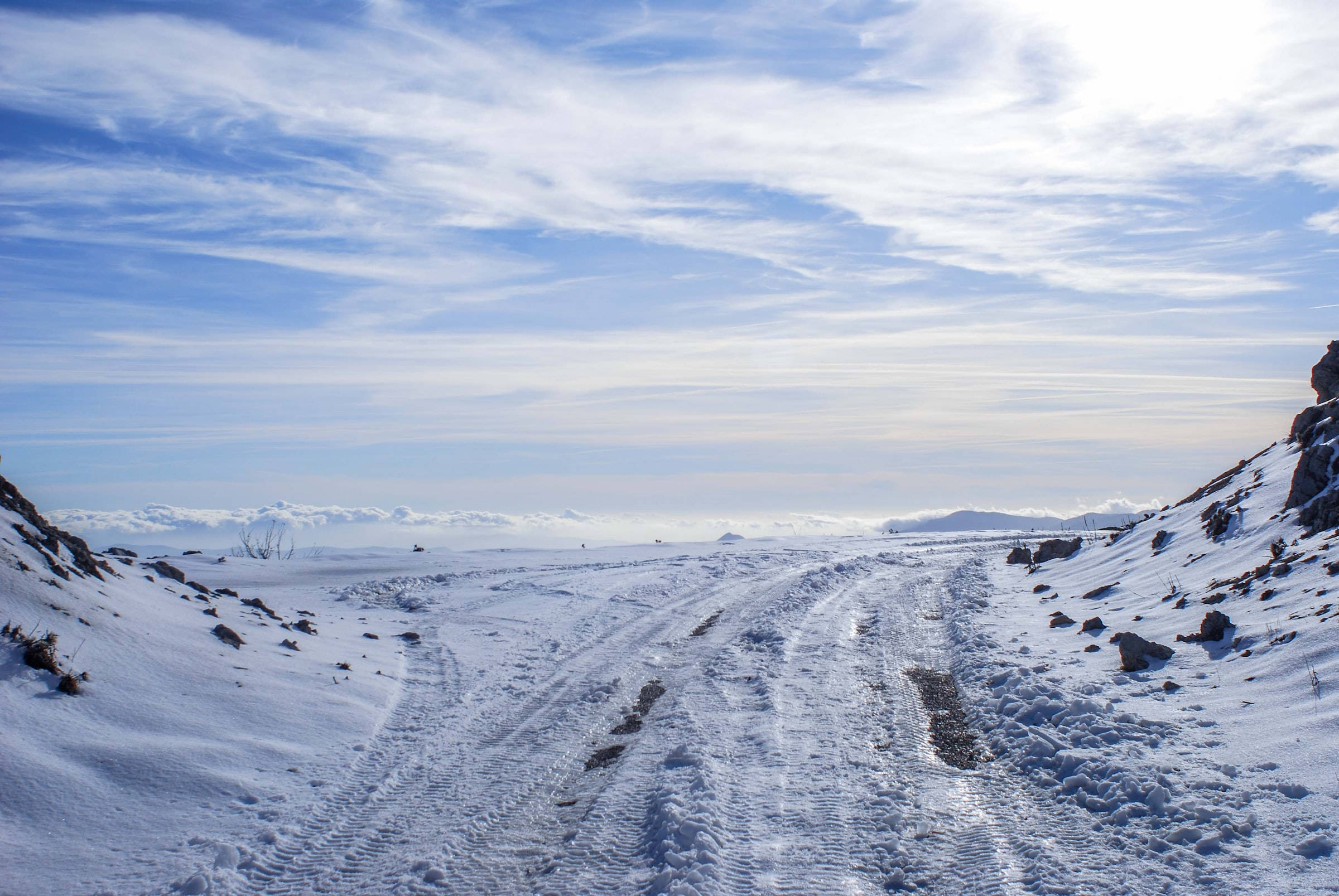 winter landscape, snowy road, vast winter landscape, Full HD Desktop Wallpaper