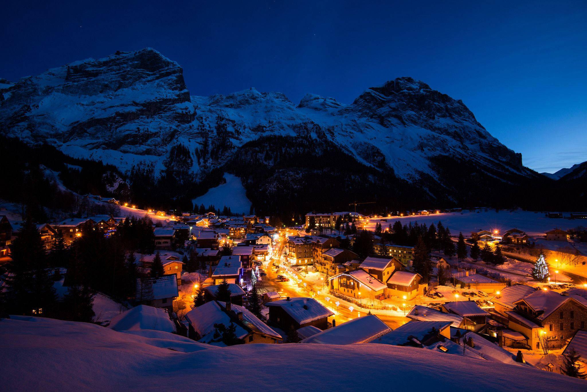 village, winter landscape, snow-covered mountain village, Full HD Desktop Wallpaper