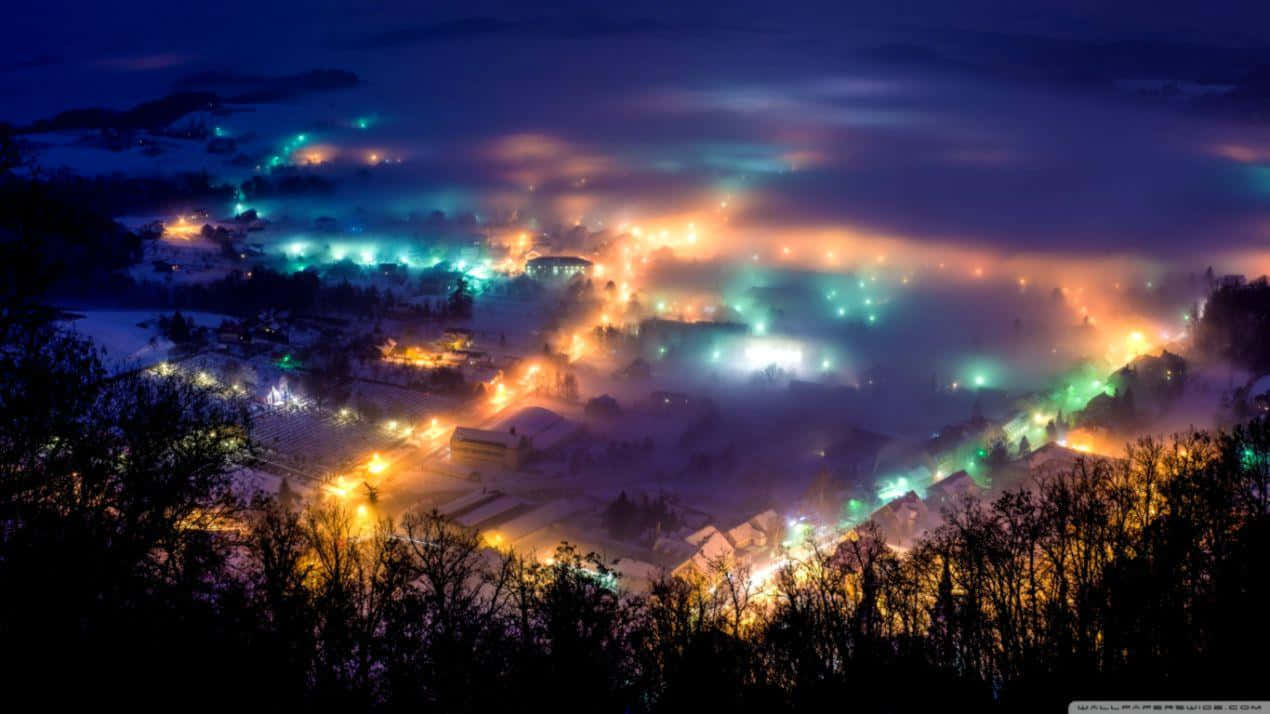 Winter Night Desktop, snowy village, night, SD Desktop Wallpaper