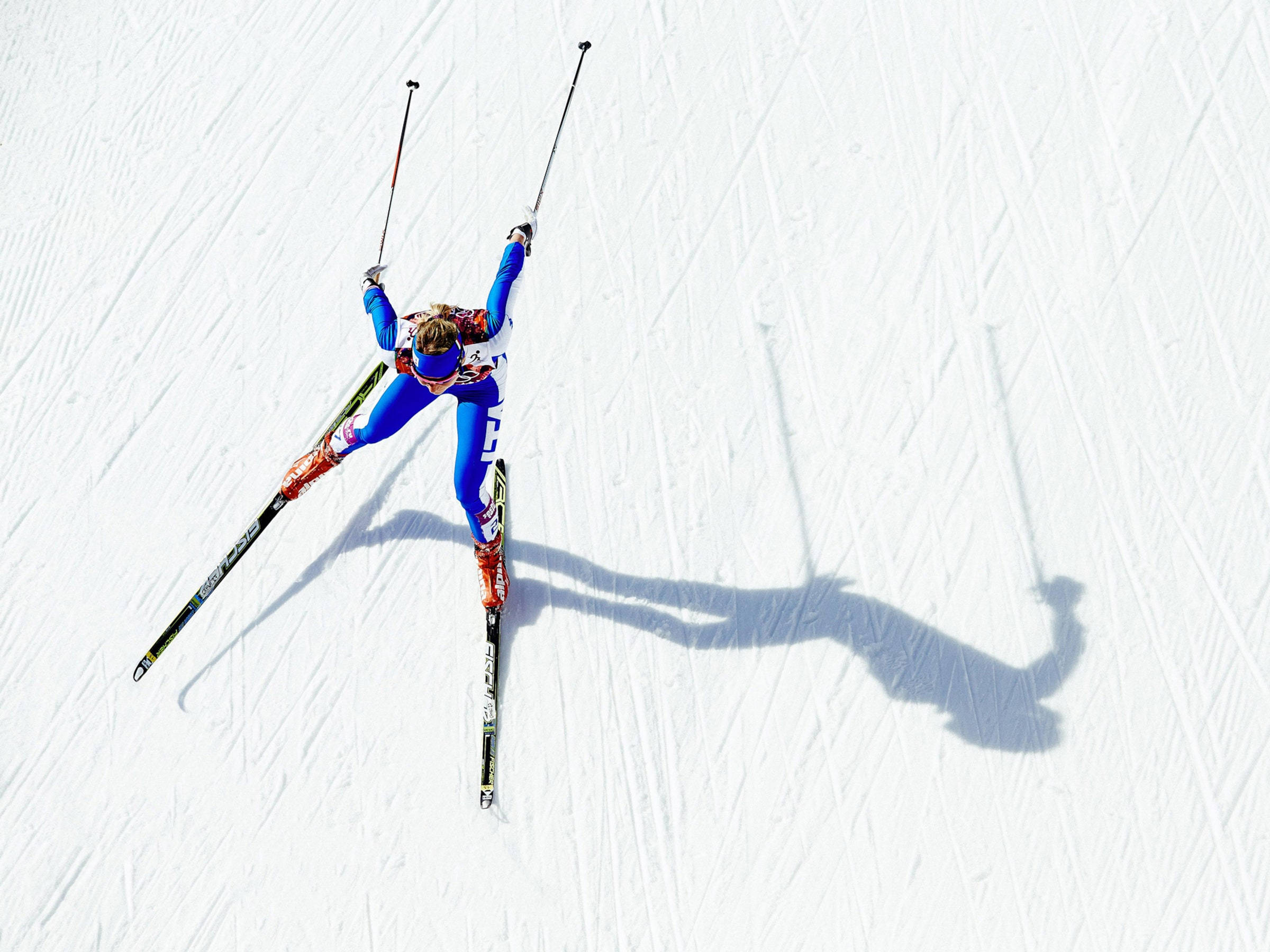 female ski player, blue gear, snowy slope, Full HD Desktop Wallpaper