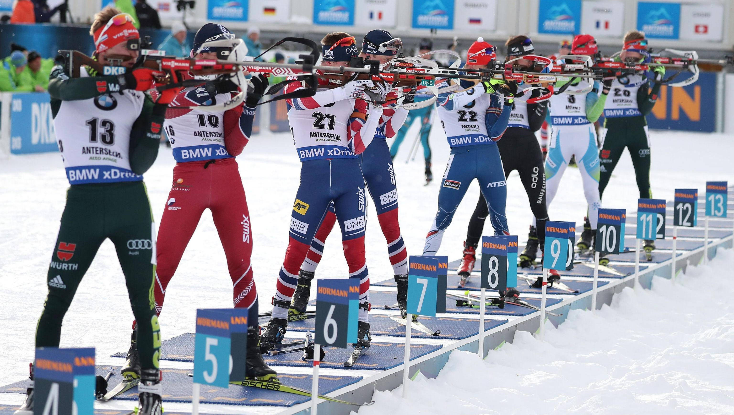 Winter Olympics, biathlon, colorful uniforms, 2K Desktop Wallpaper