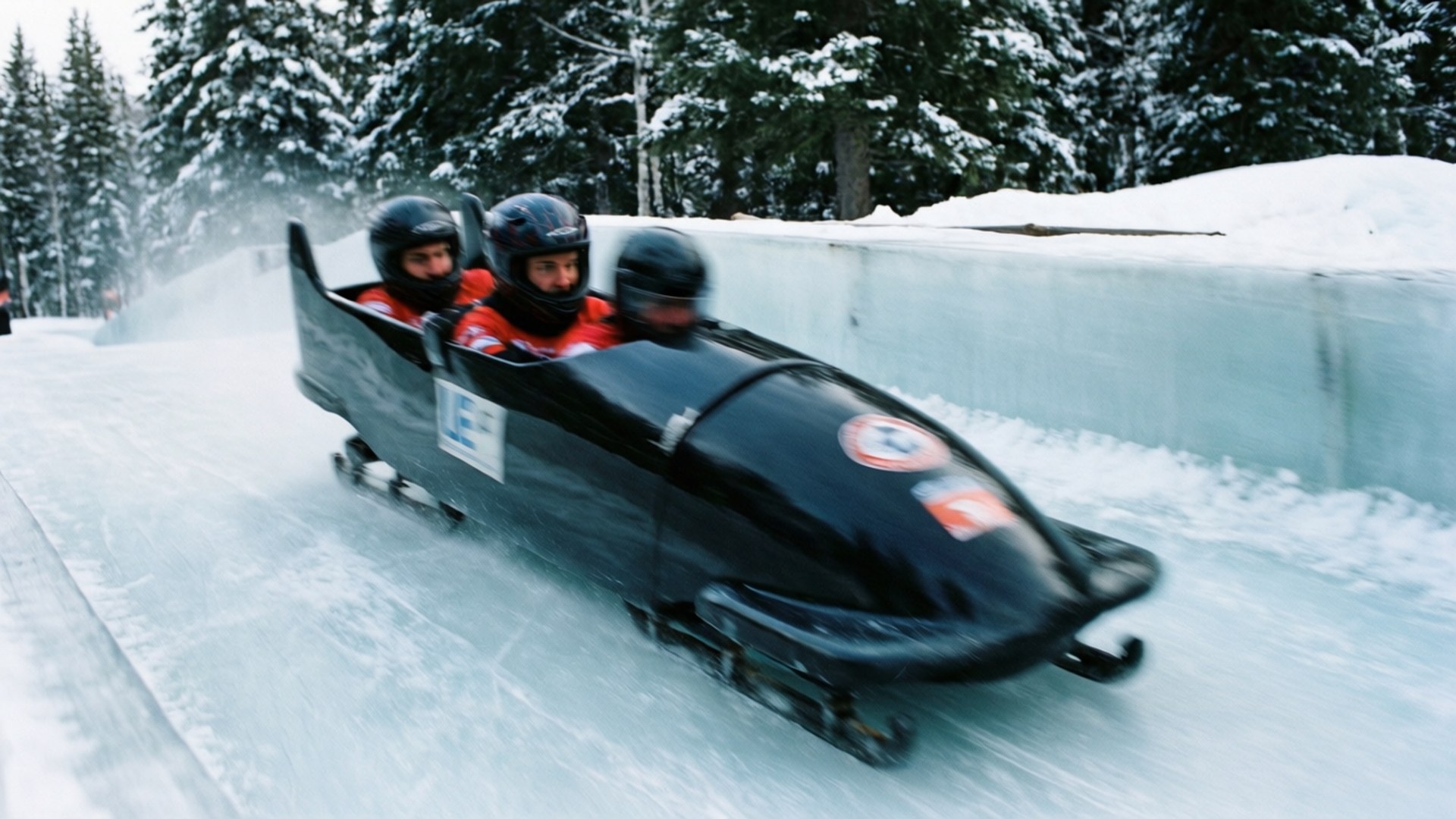 bobsled, red suits, black bobsled, Full HD Desktop Wallpaper