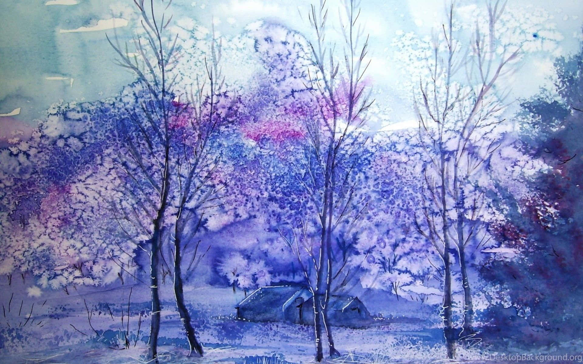 Winter Painting, 1920 x 1200, watercolor, Full HD Desktop Wallpaper