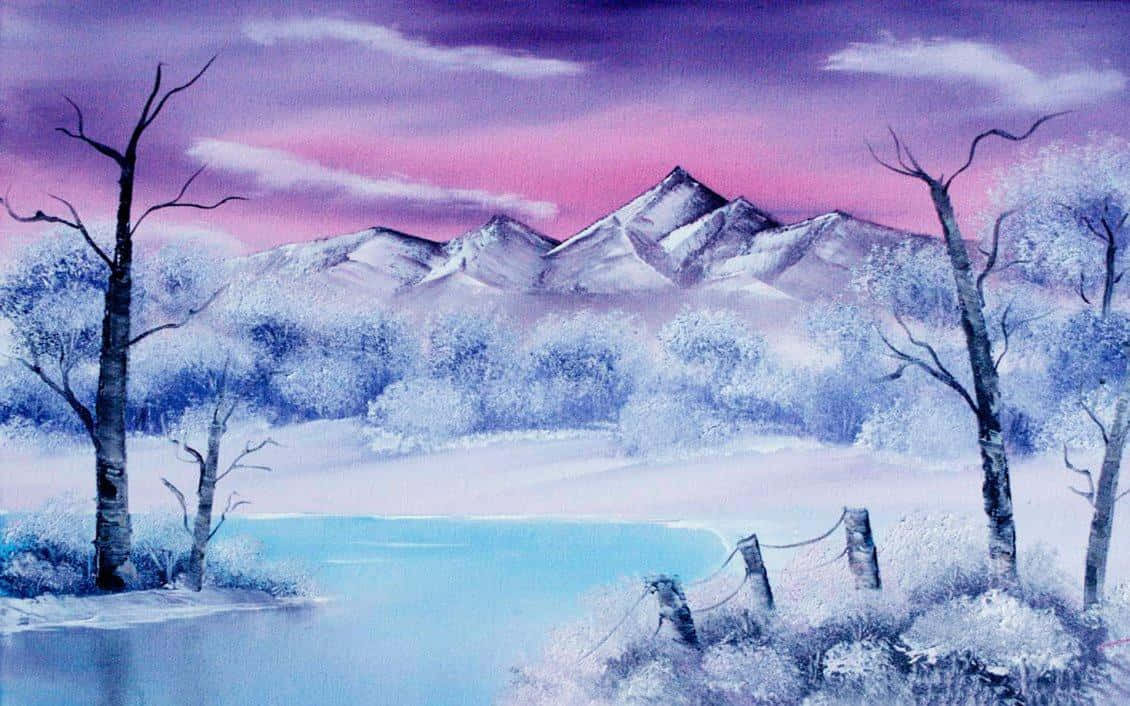 Winter Painting, 1130 x 706, vibrant purple and pink sky, SD Desktop Wallpaper
