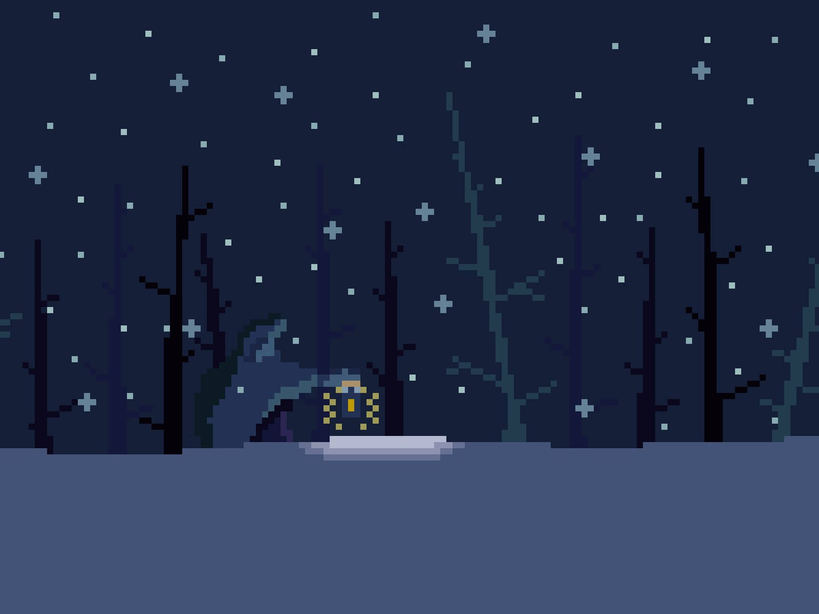 snowy night, forest, pixel art, HD Desktop Wallpaper