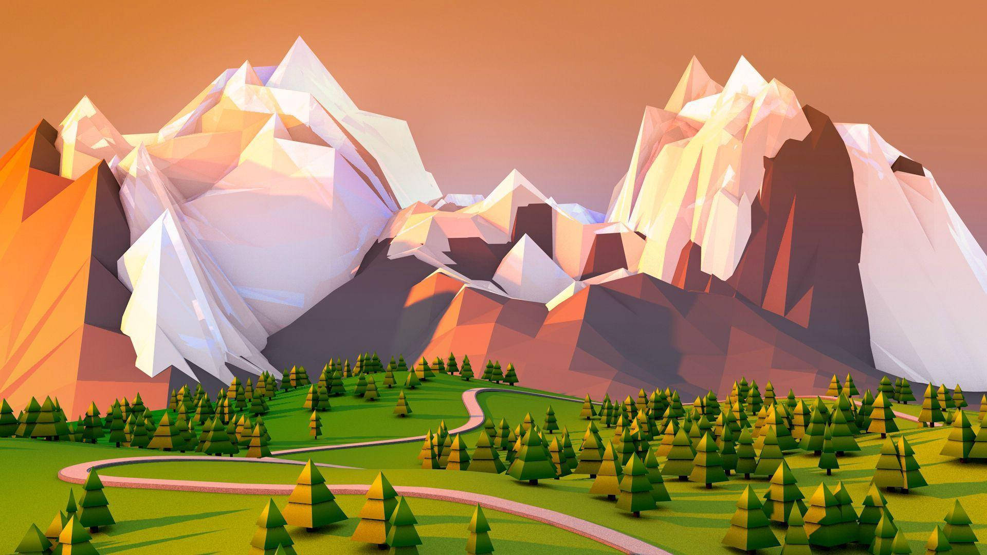 polygon art, icy mountain, snow-capped peaks, Full HD Desktop Wallpaper
