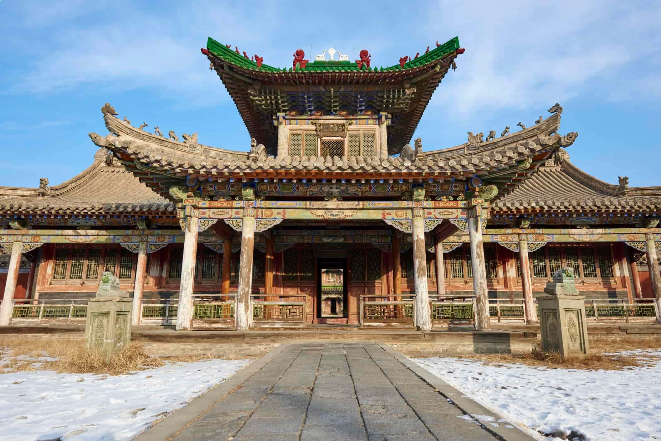 Winter Palace Of The Bogd Khan, traditional Chinese temple, ornate green roofs, Full HD Desktop Wallpaper