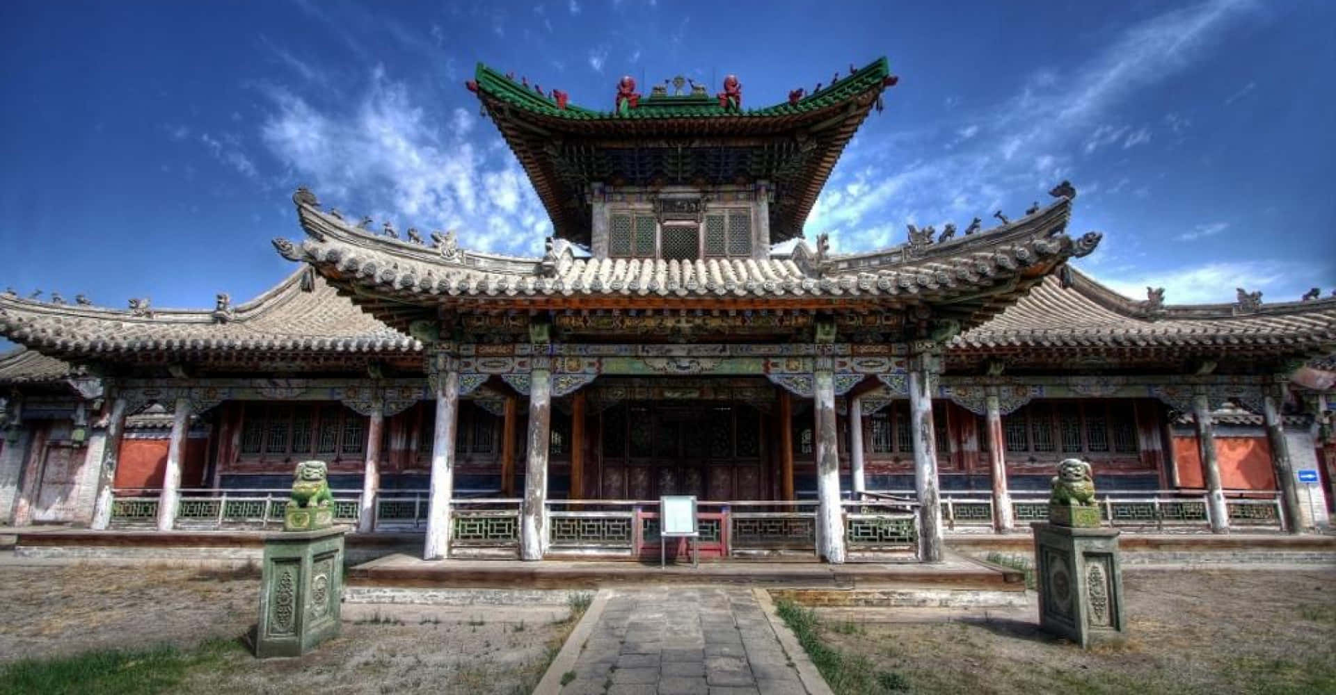 Winter Palace Of The Bogd Khan, blue sky, traditional Chinese temple, Full HD Desktop Wallpaper