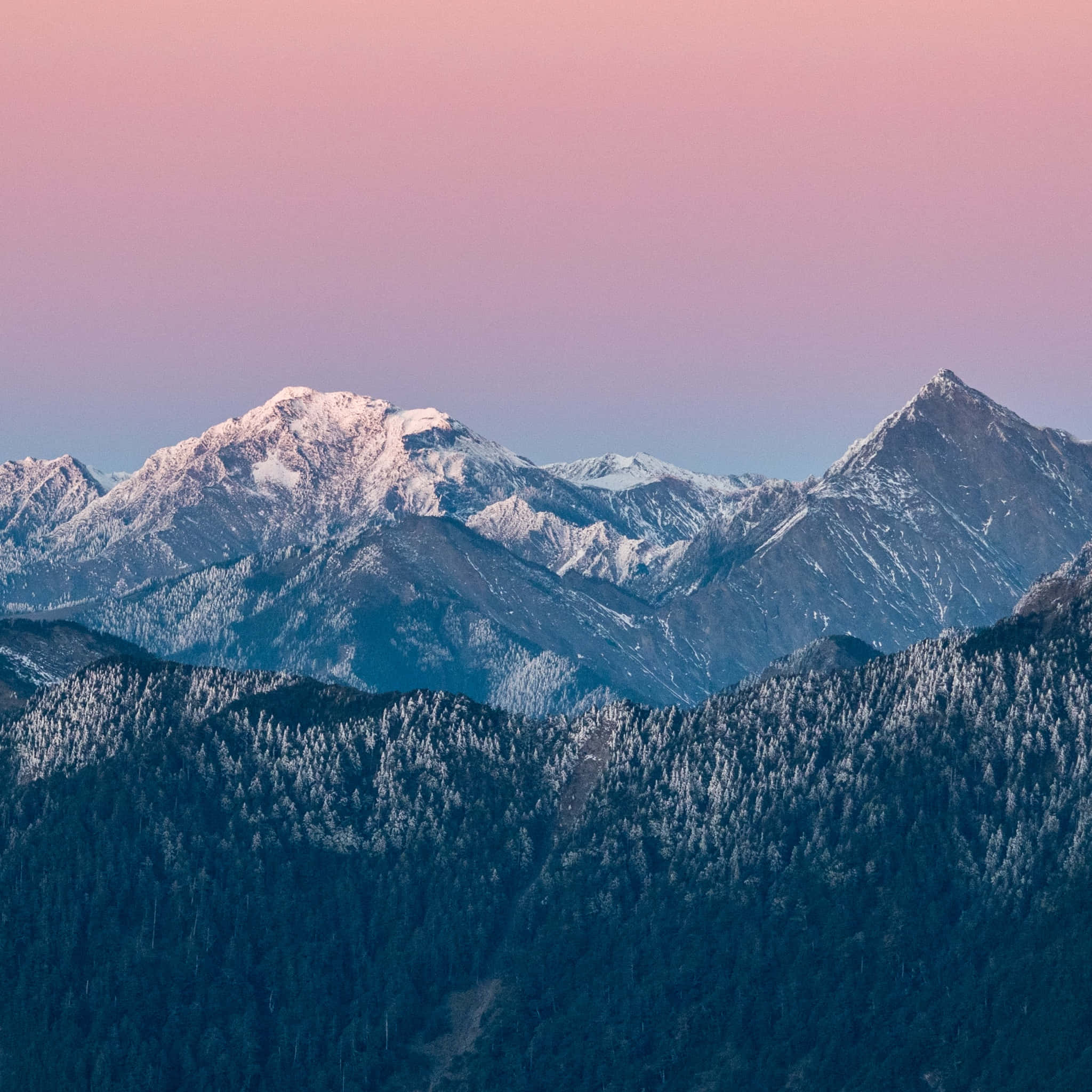snowy mountain peaks, twilight sky, pink and purple, Full HD Desktop Wallpaper
