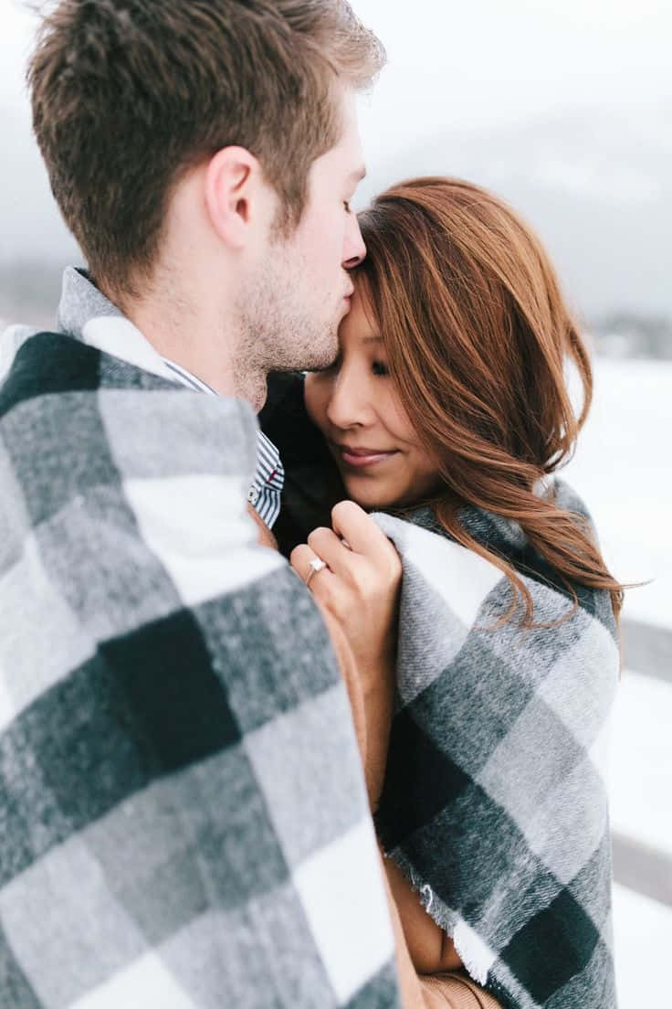 Frosty Winter Wonderland, plaid blanket, snowy backdrop, SD Phone Wallpaper