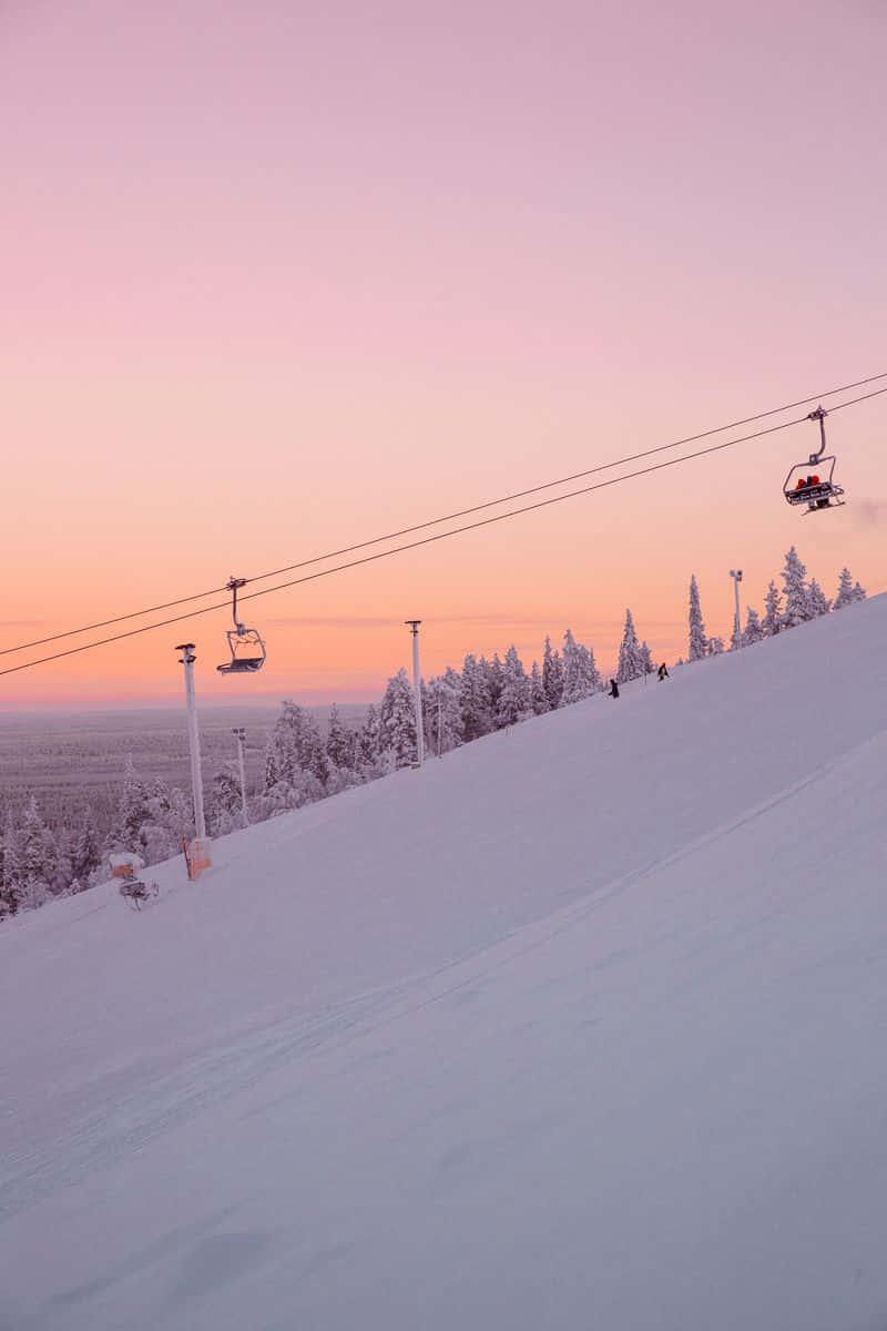 Winter Photography, snowy ski slope, sunset, SD Phone Wallpaper